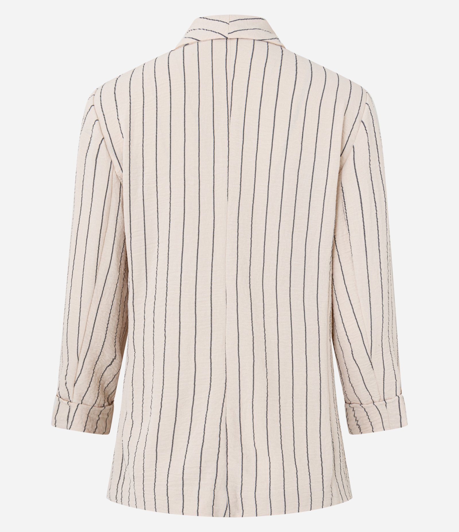 Blazer em Airflow com Listras Verticais de Fio Tinto Bege 8