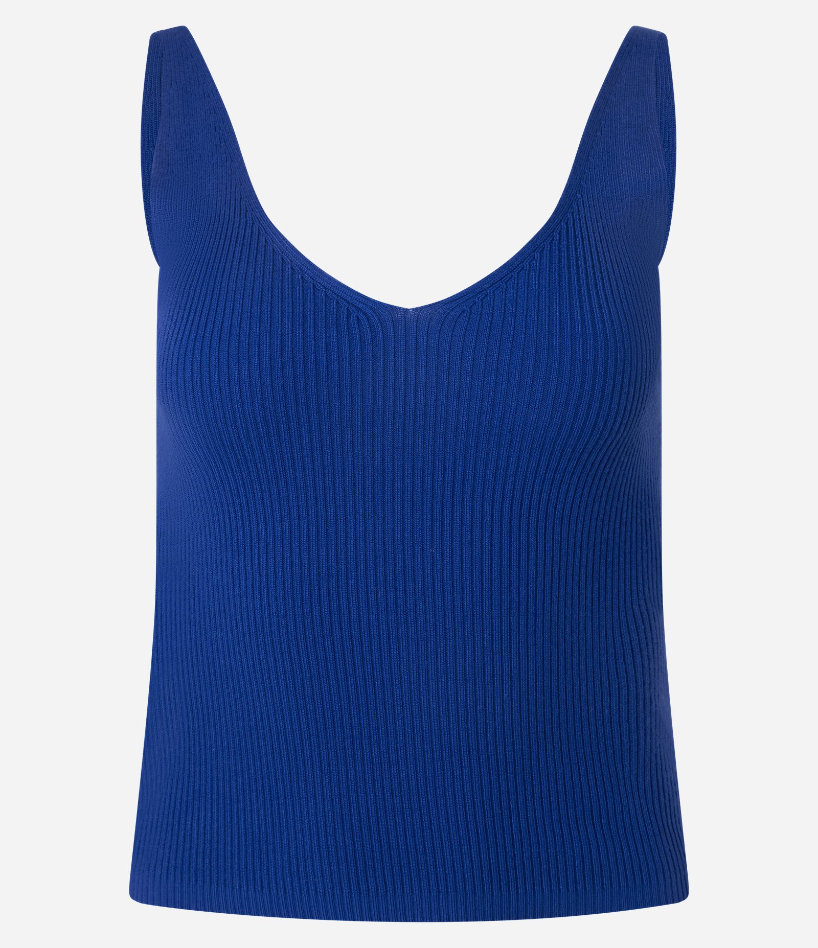 Blusa Canelada em Tricô com Decote V e Costas Decotadas Azul Índigo 1