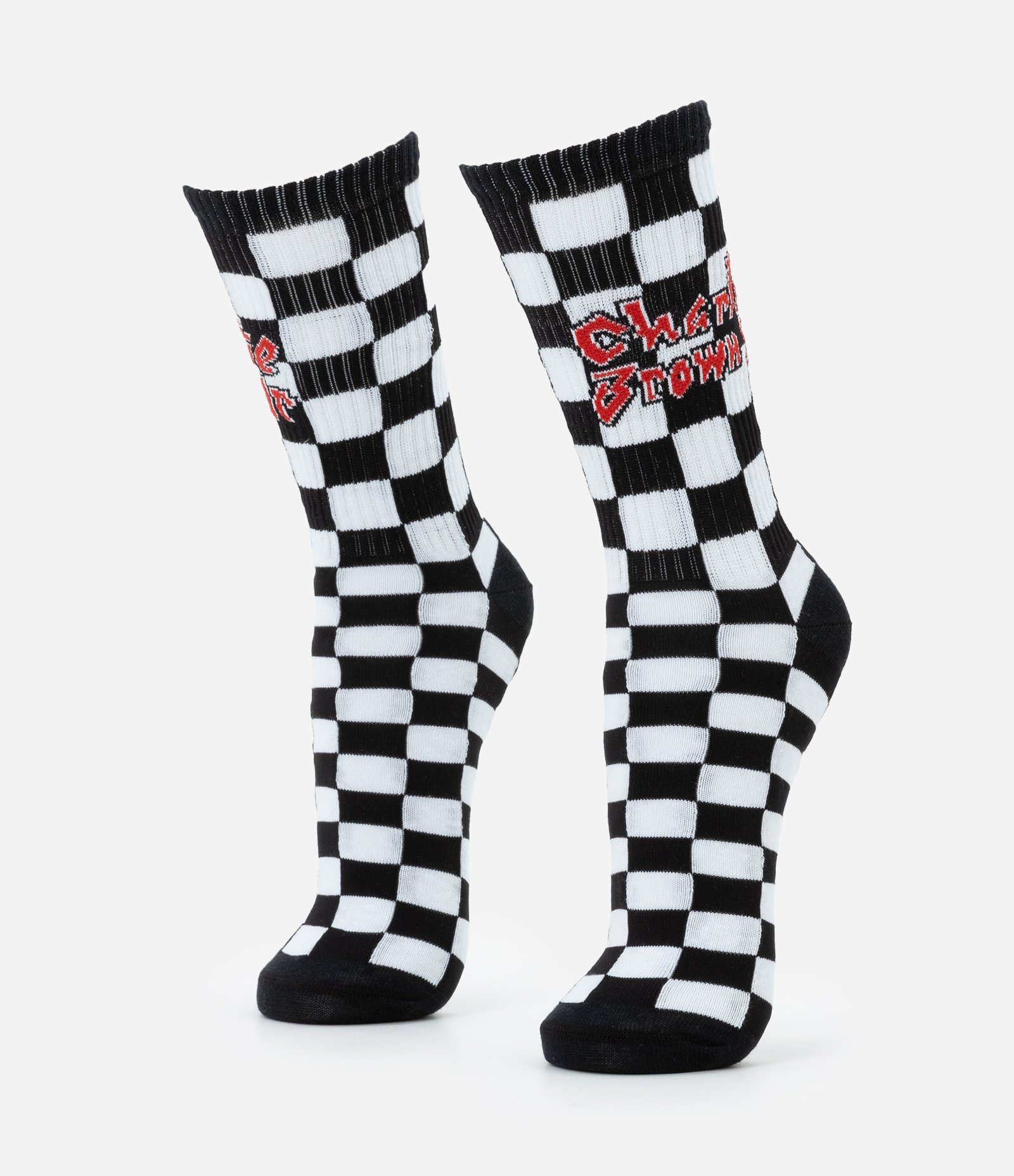 Meia em Algodão Estampa Quadriculada e Lettering Charlie Brown Jr Preto 1