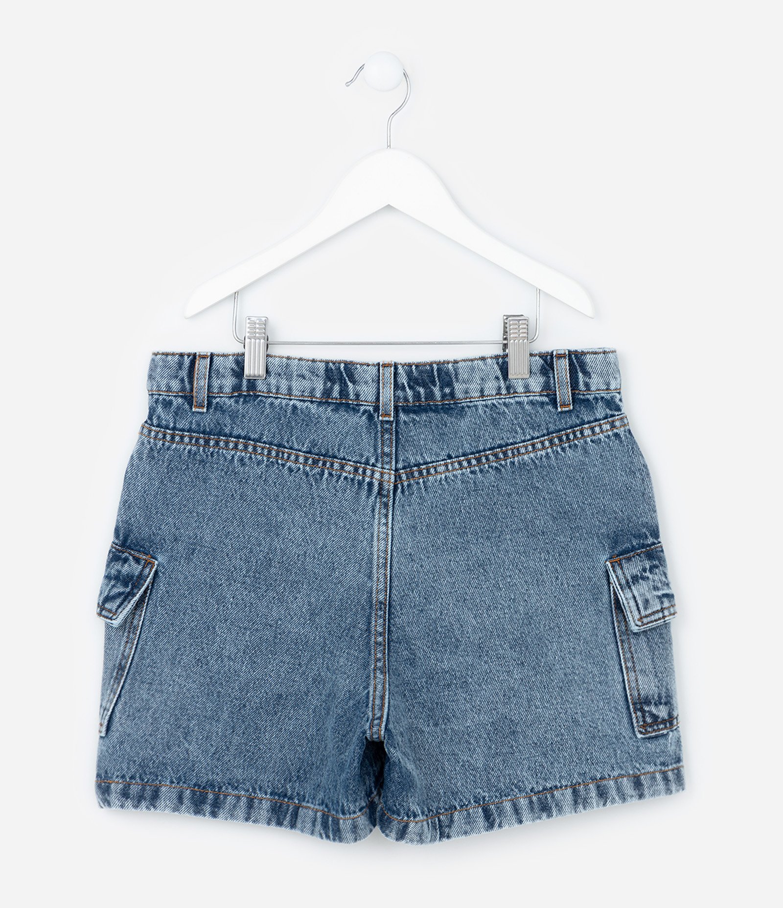 Short Saia Infantil Jeans com Bolsos Cargo - Tam 5 a 14 Anos Azul 2