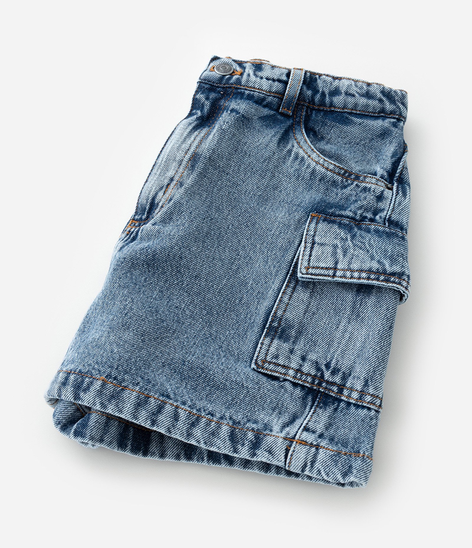 Short Saia Infantil Jeans com Bolsos Cargo - Tam 5 a 14 Anos Azul 3