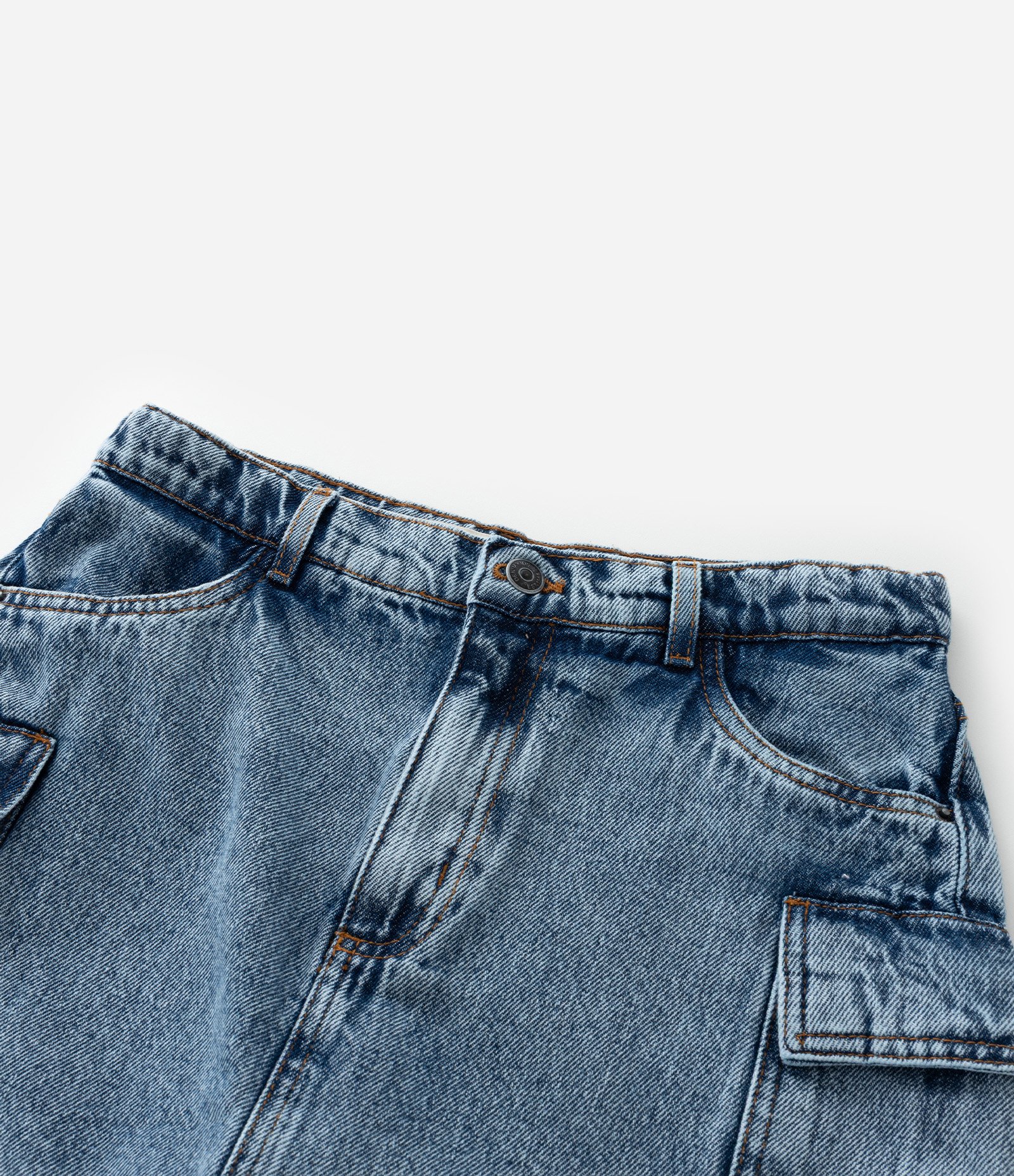 Short Saia Infantil Jeans com Bolsos Cargo - Tam 5 a 14 Anos Azul 6