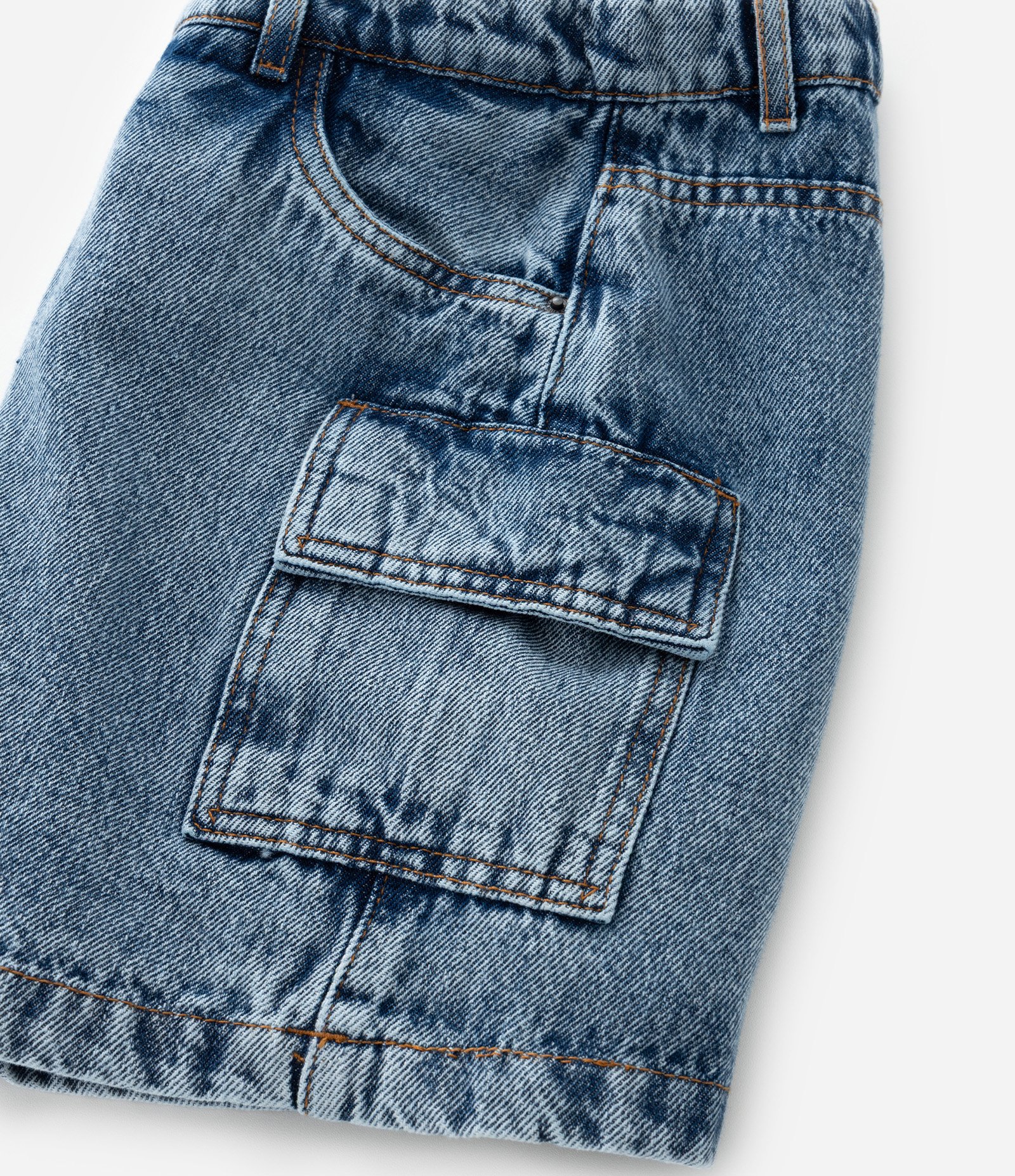Short Saia Infantil Jeans com Bolsos Cargo - Tam 5 a 14 Anos Azul 6