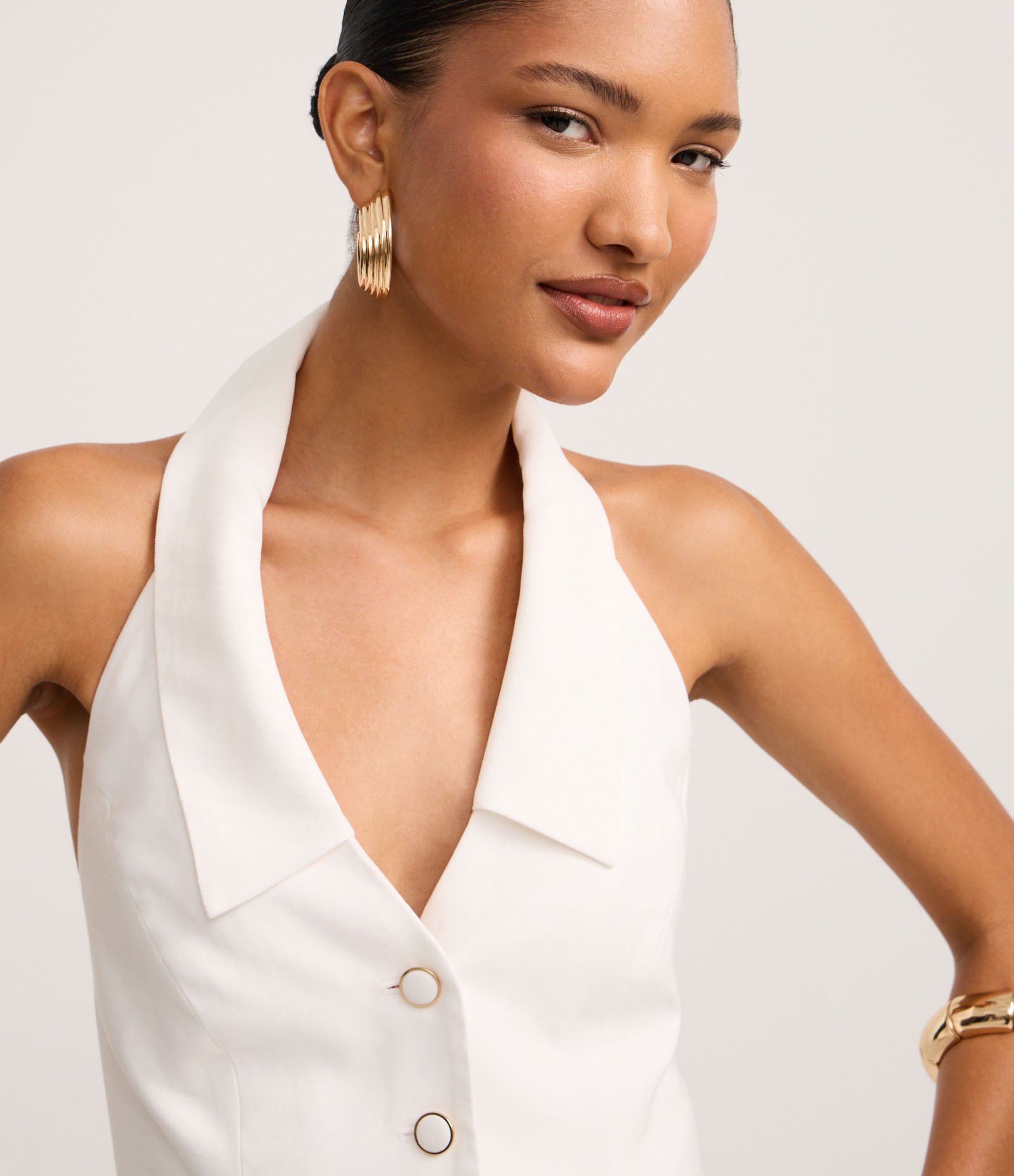 Colete Slim Alfaiatado de Frente Única em Viscose Off White 3