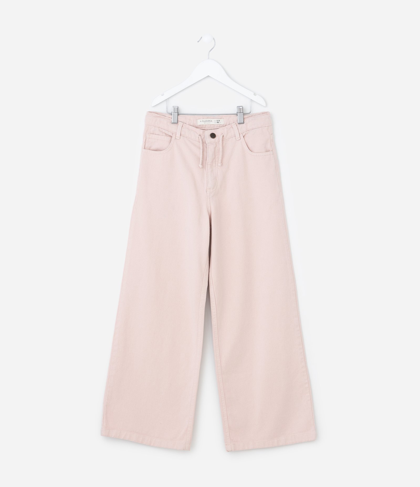 Calça Infantil Wide Leg em Jeans com Cordão - Tam 5 a 14 Anos Rosa 1