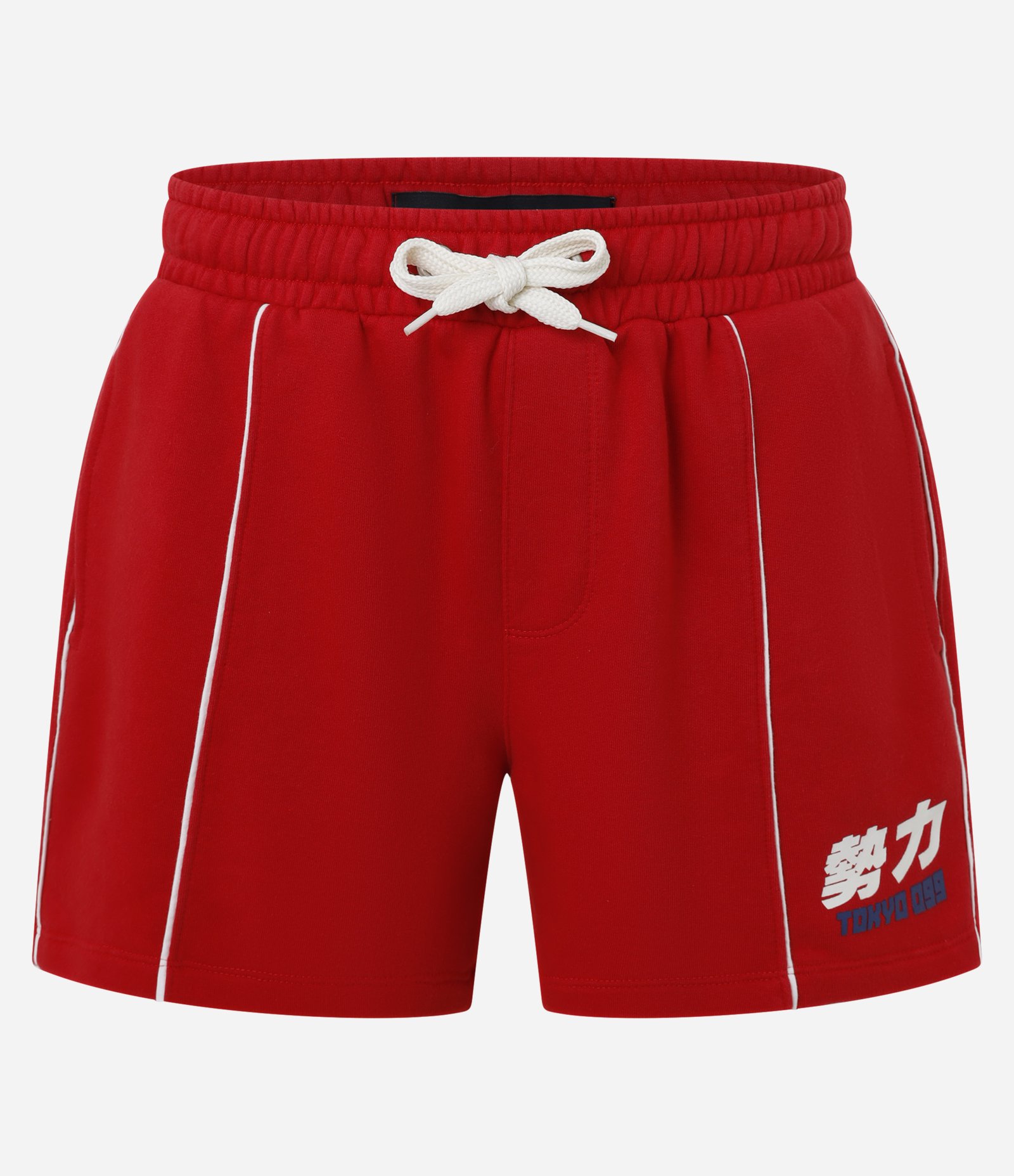 Bermuda Oversized em Moletom com Estampa localizada e Frisos Vermelho 1