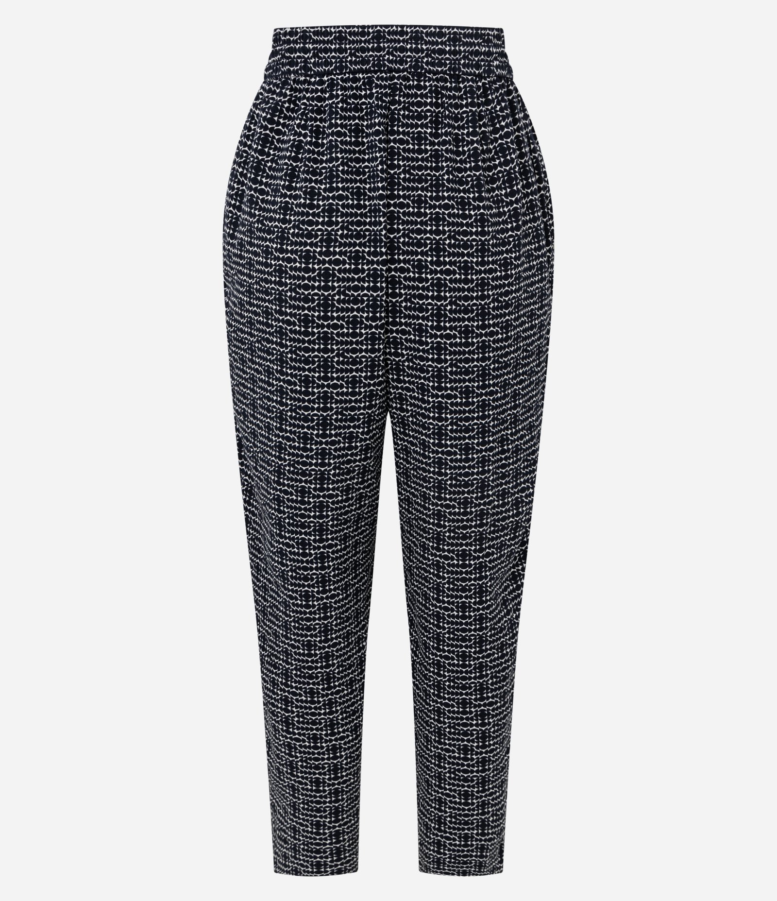 Calça Cenoura Cintura Alta em Crepe com Estampa Geométrica Azul 6