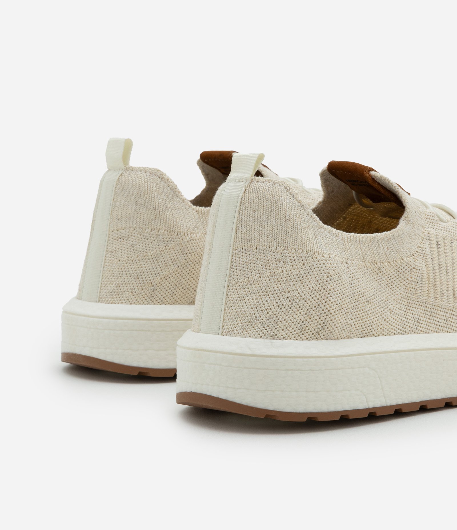 Tênis Casual em Knit com Calce Fácil e Cadarço Elástico Texturizado Bege 6