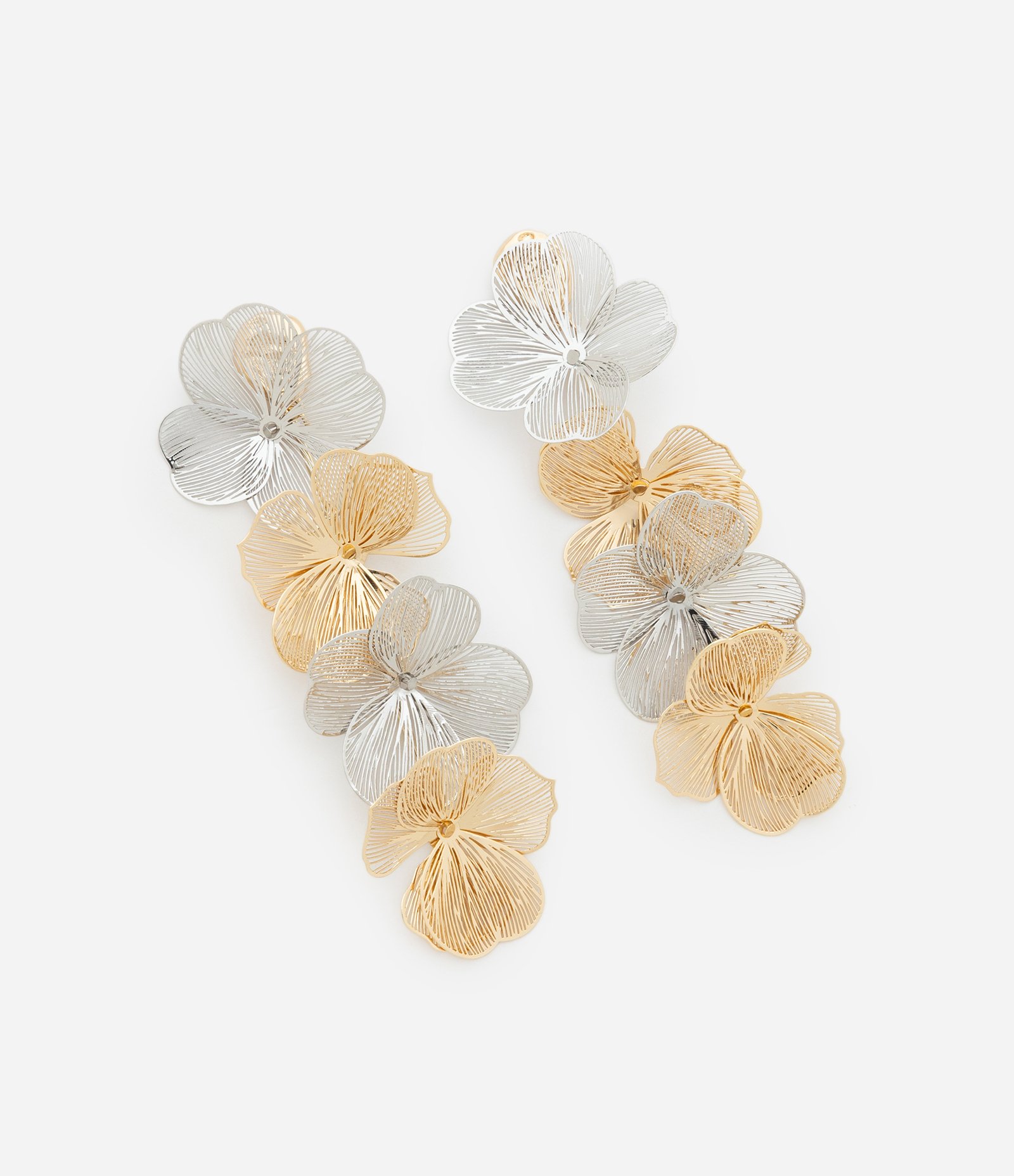 Maxi Brinco em Metal com Flores Dourado/Prateado 2