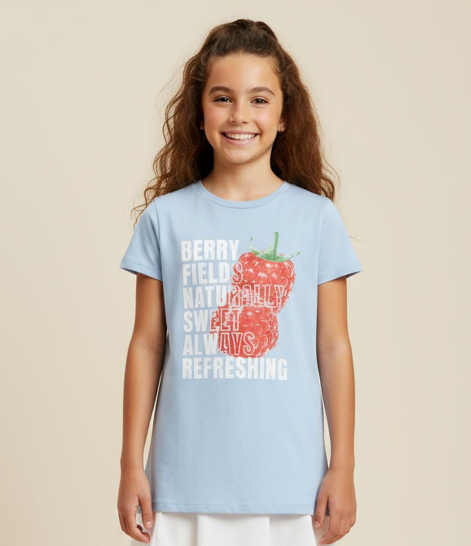 Camiseta Infantil com Estampa Frutinha - Tam 5 a 14 Anos Azul 1