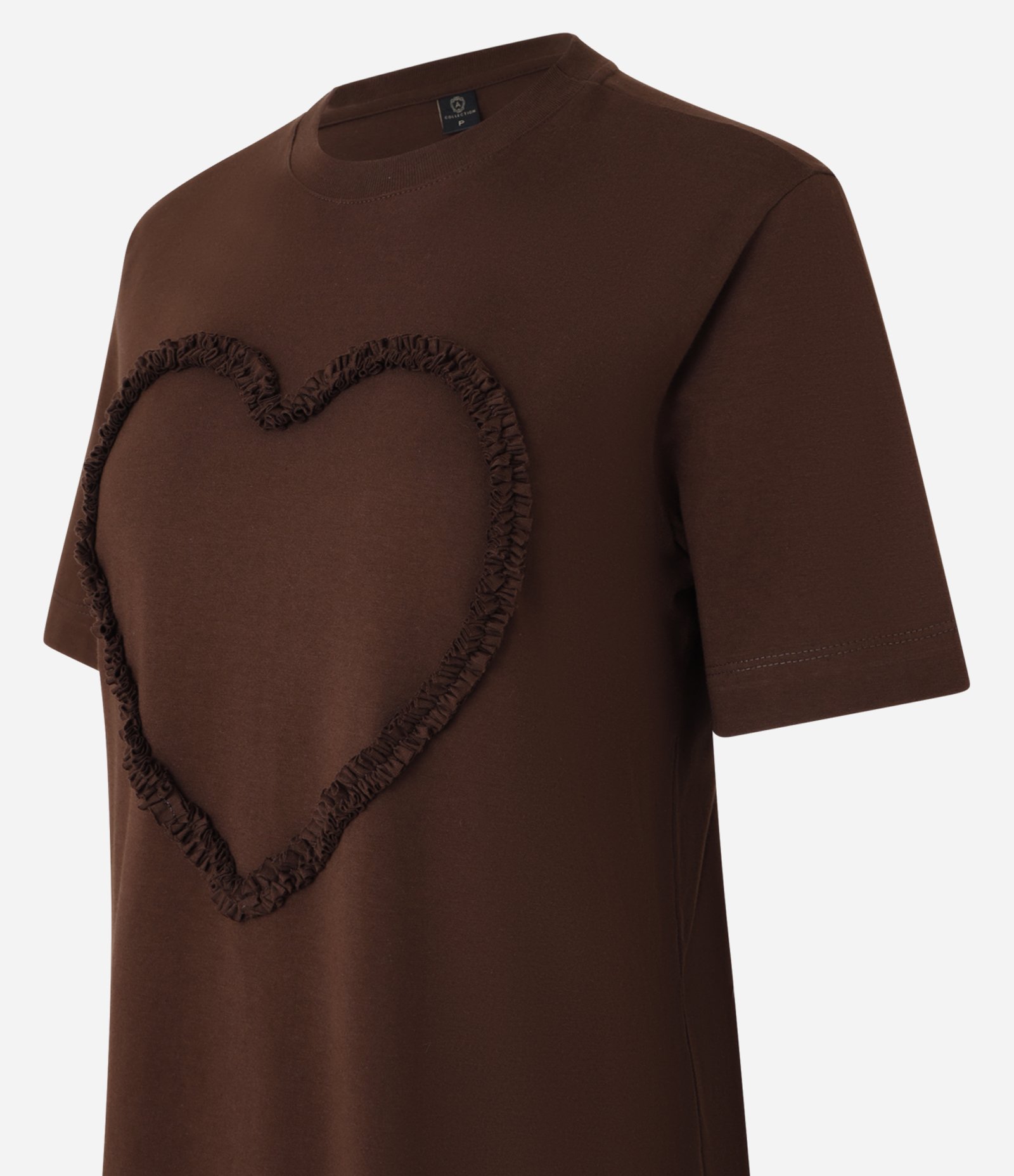 Camiseta em Algodão com Babado de Coração Marrom 6