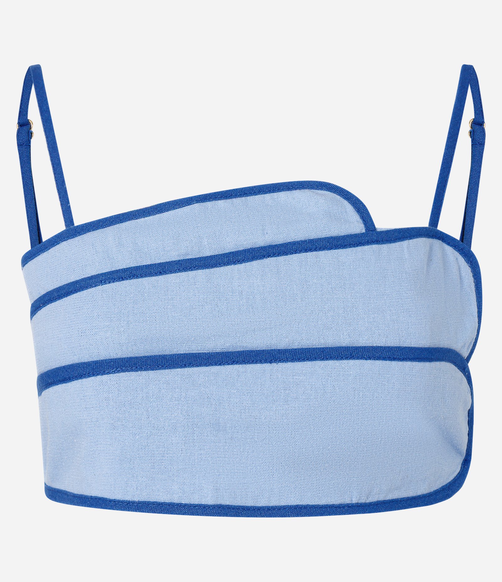 Top de Alça em Viscolinho com Listra Contrastante no Busto Azul 7