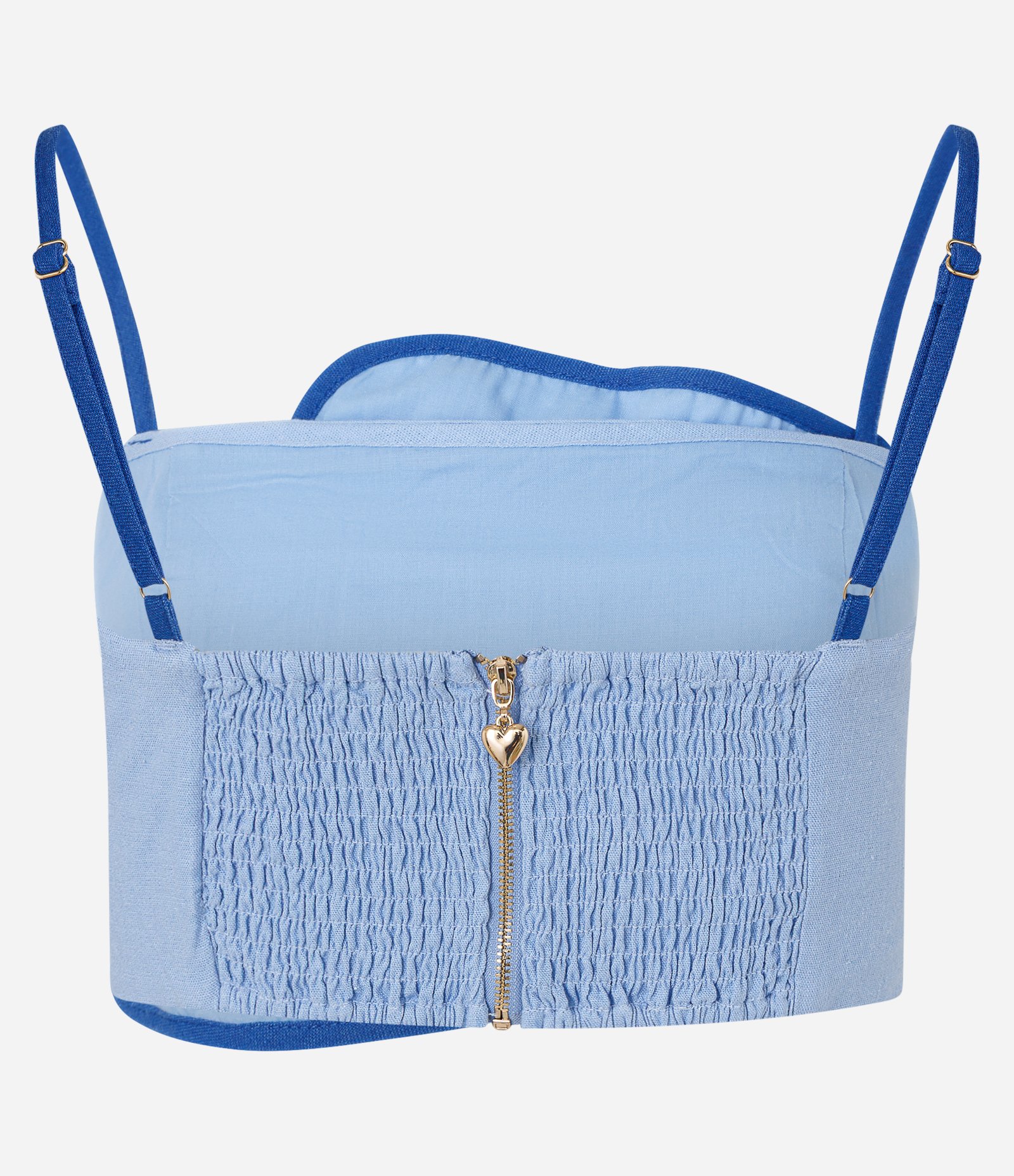 Top de Alça em Viscolinho com Listra Contrastante no Busto Azul 8