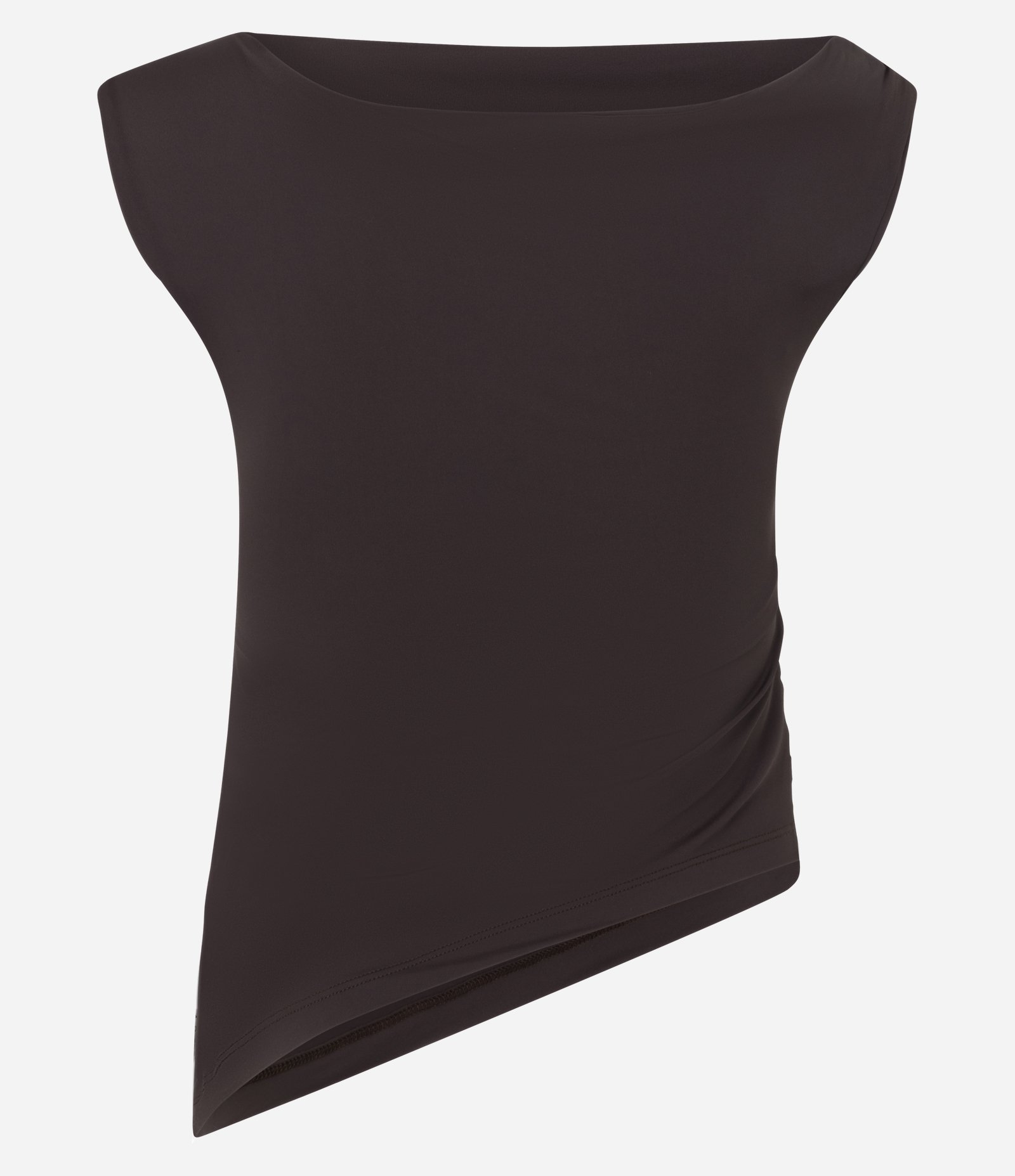 Blusa em Microfibra com Decote Ombro Só e Franzidos Marrom 6