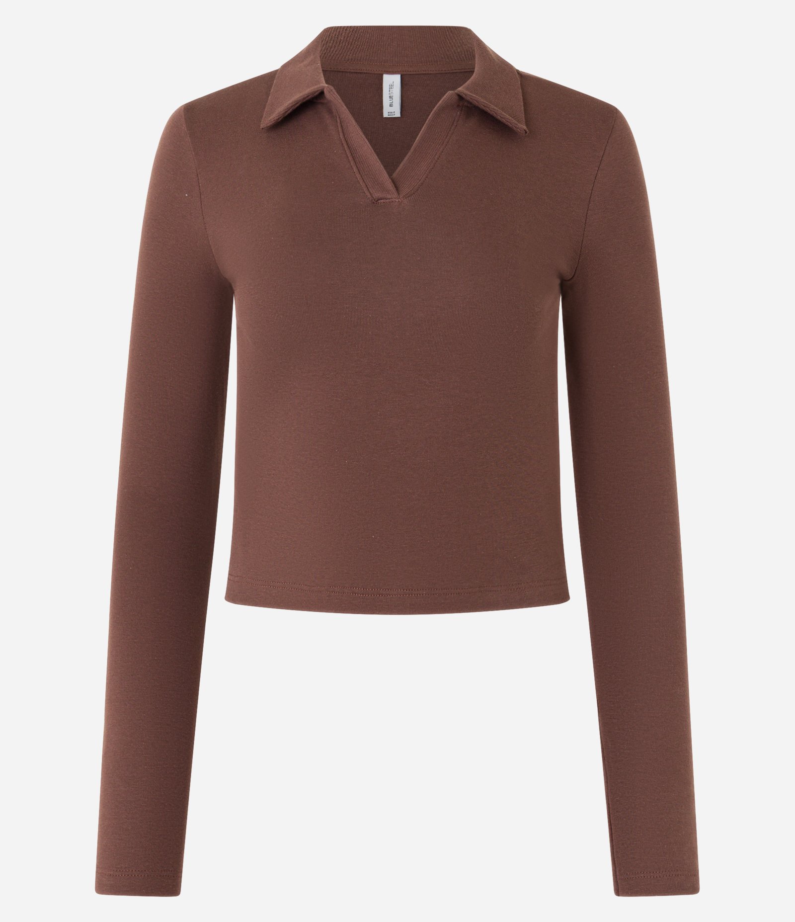 Blusa Polo em Ribana de Algodão com Mangas Longas Marrom 4