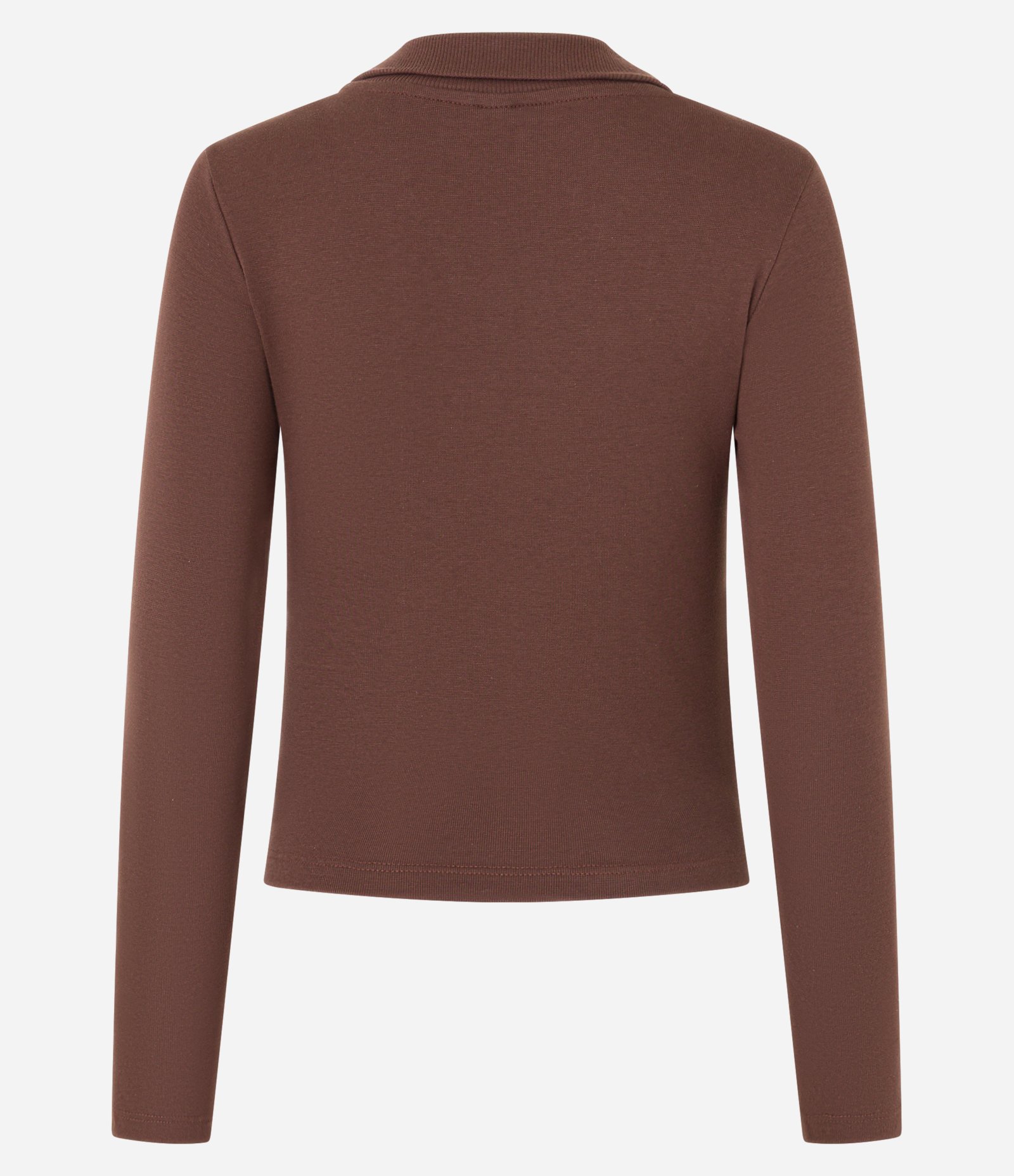 Blusa Polo em Ribana de Algodão com Mangas Longas Marrom 6
