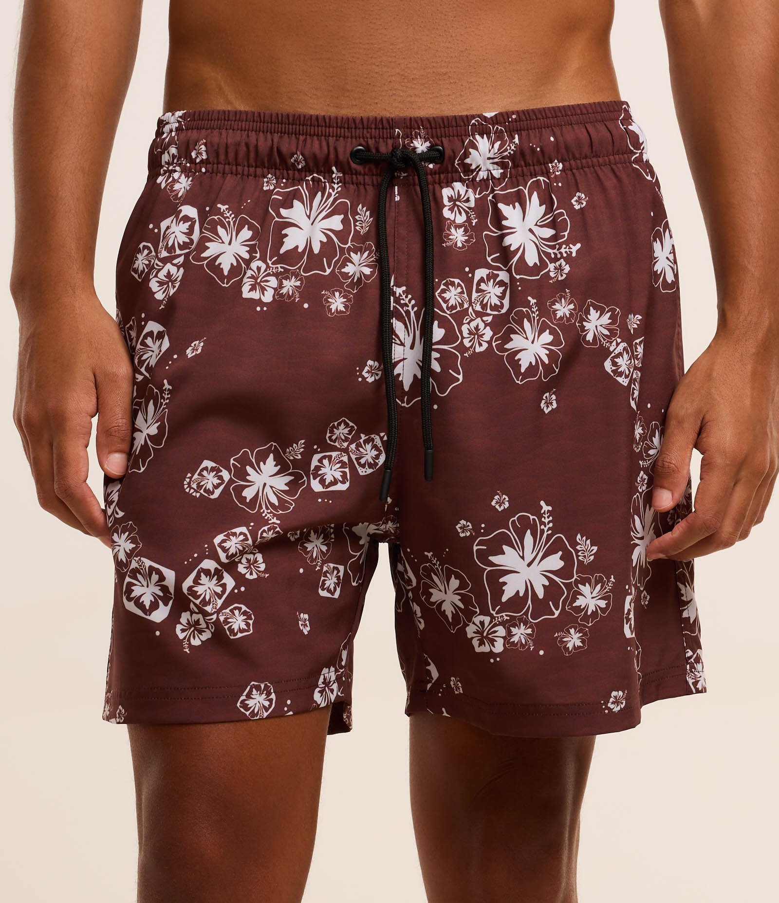 Bermuda de Banho em Microfibra com Estampa Floral Marrom 1