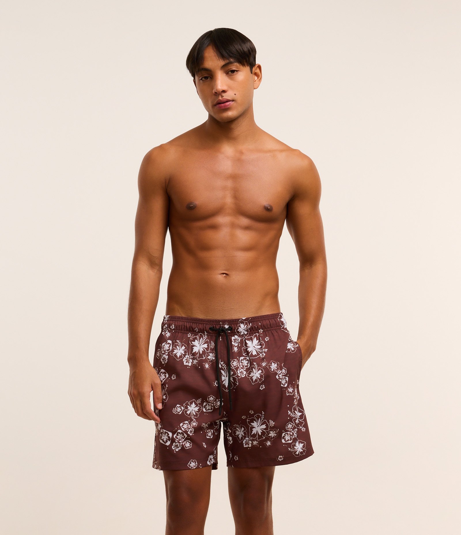 Bermuda de Banho em Microfibra com Estampa Floral Marrom 2