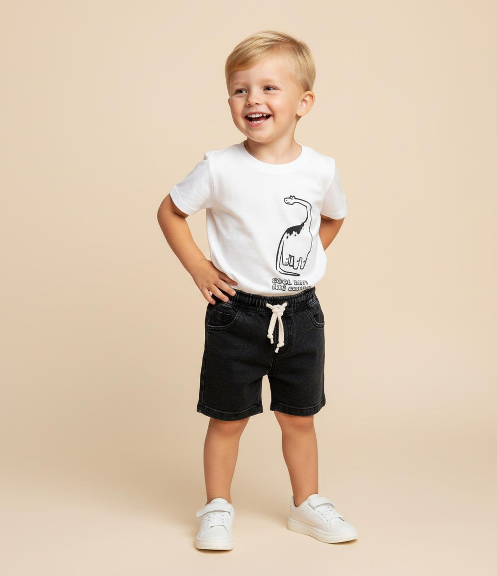 Bermuda Infantil Jeans com Amarração - Tam 1 a 5 Anos Preto 1