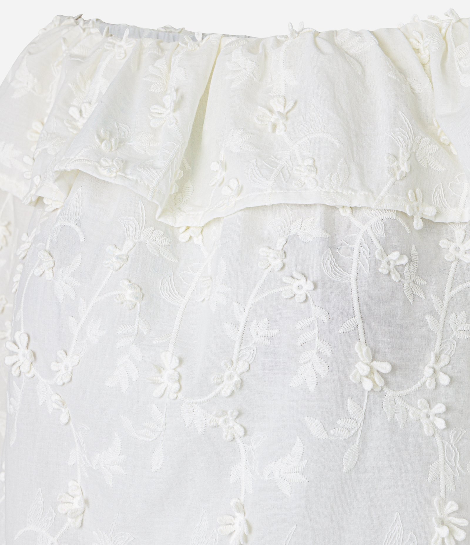 Blusa Ombro a Ombro com Babado e Bordado Floral Branco 6