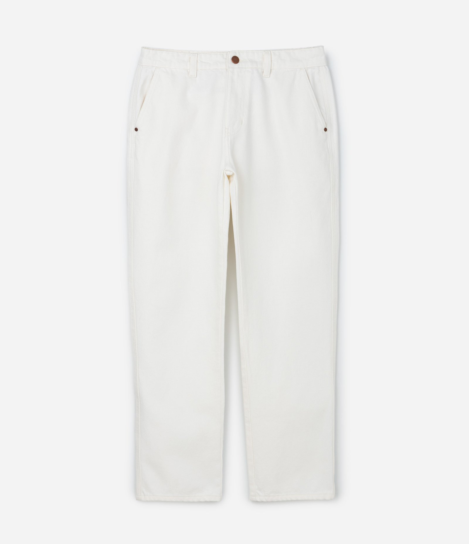 Calça Reta em Sarja com Etiqueta Aplicada Branco 5