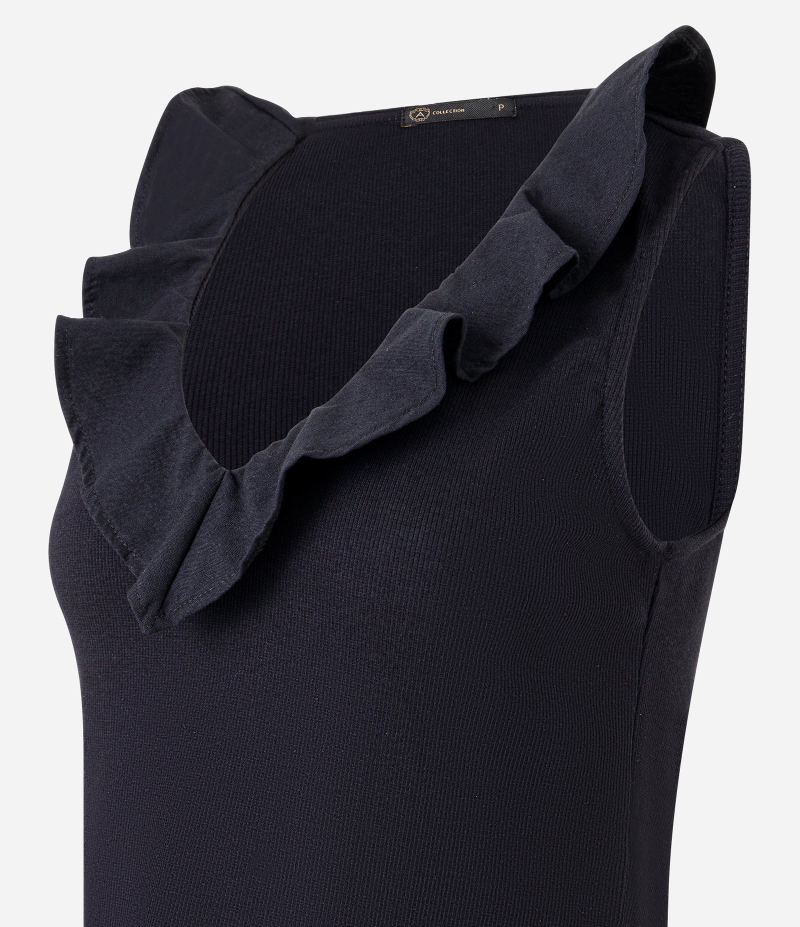 Blusa Canelada em Ribana com Babados no Decote V Preto 2