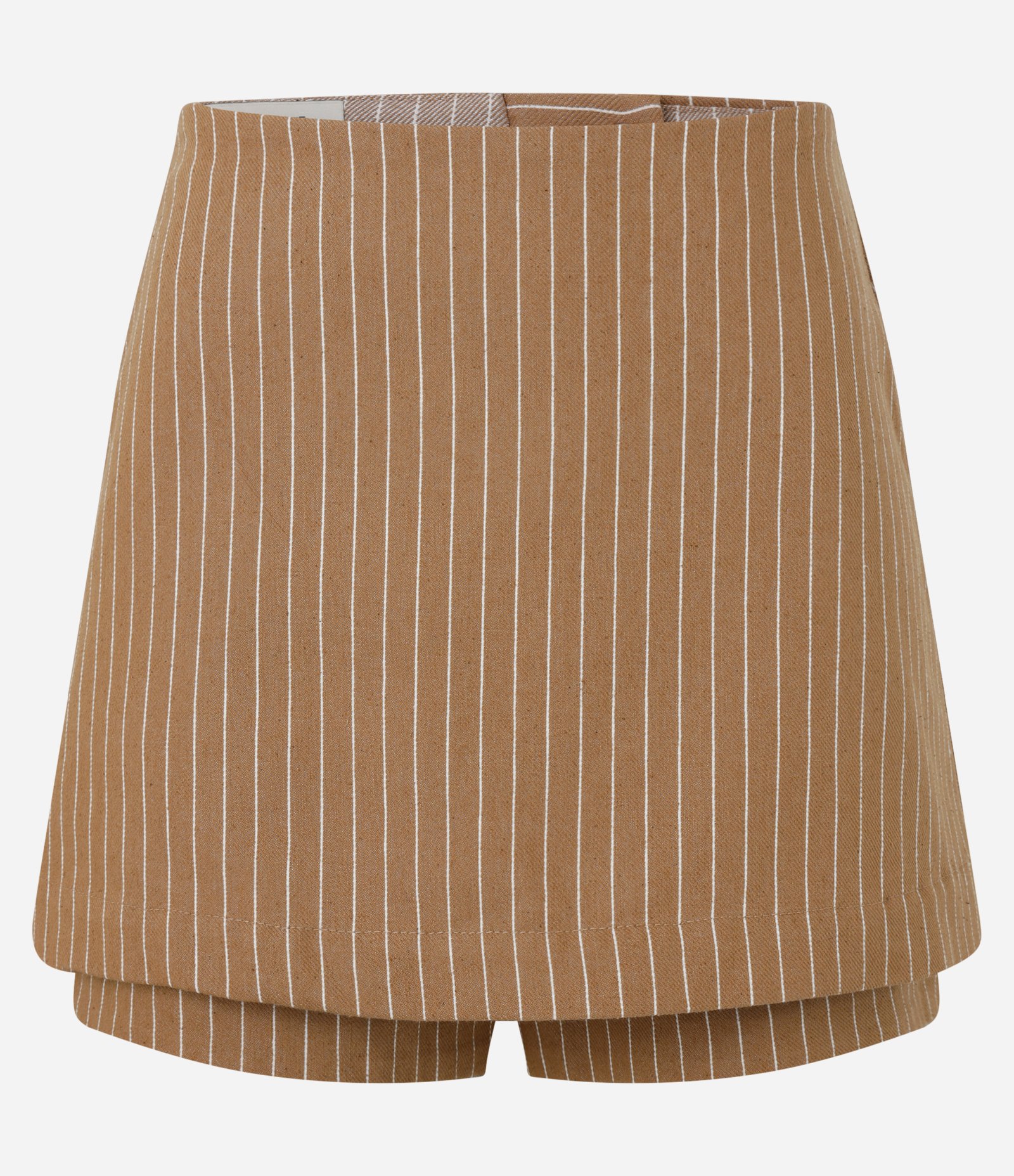 Short Saia Cintura Alta em Algodão com Listras Verticais Marrom 5