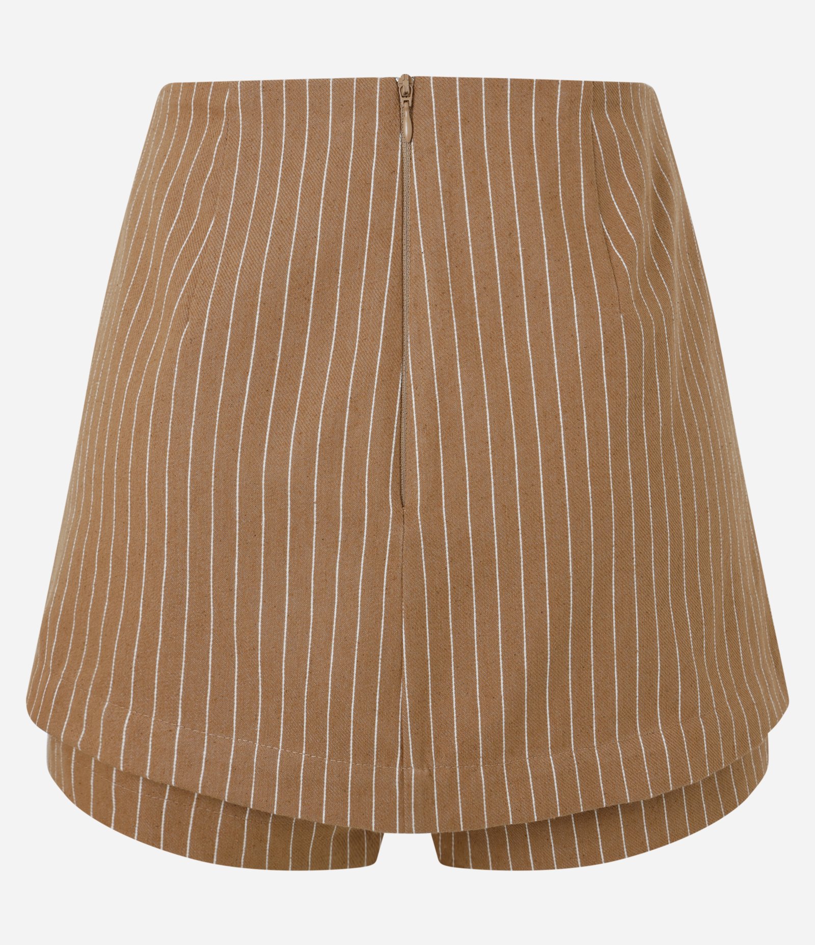 Short Saia Cintura Alta em Algodão com Listras Verticais Marrom 6