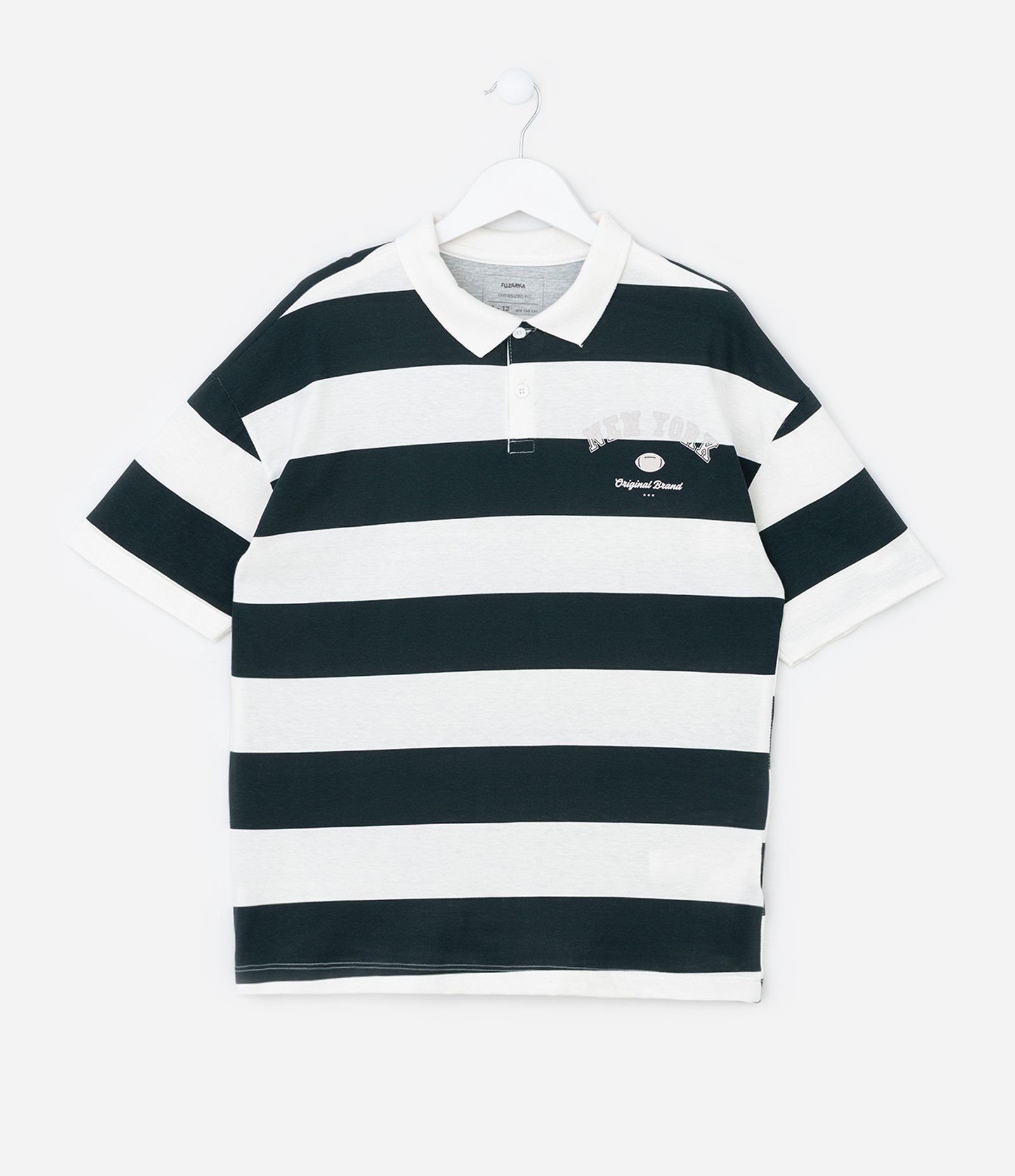 Camiseta Polo Infantil com Estampa Listrada - Tam 5 a 14 Anos Off White/Verde 1