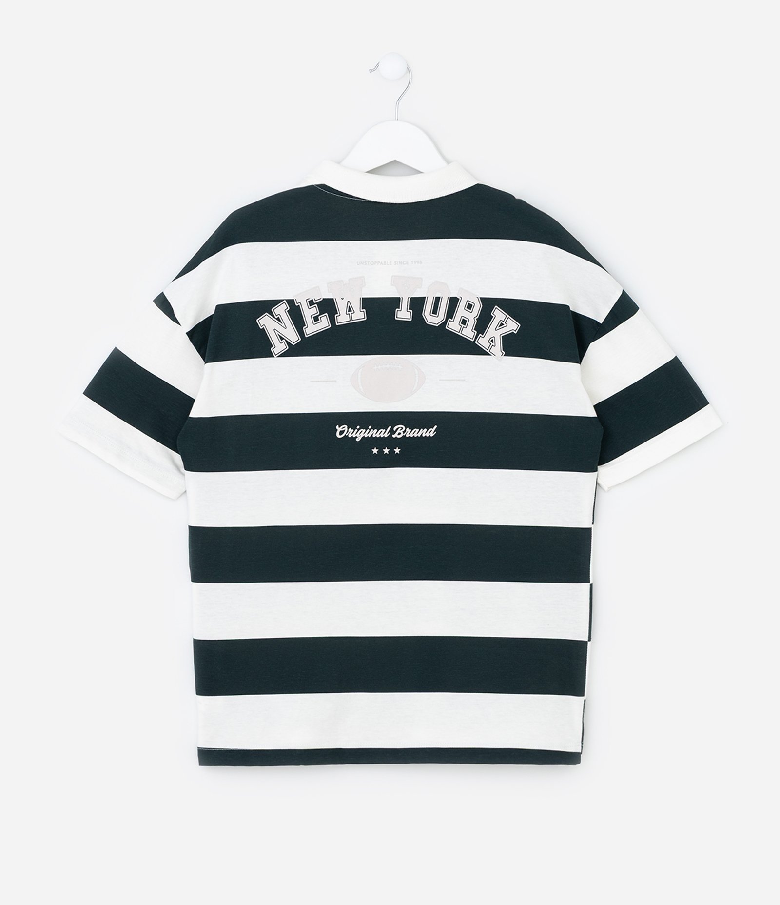 Camiseta Polo Infantil com Estampa Listrada - Tam 5 a 14 Anos Off White/Verde 2