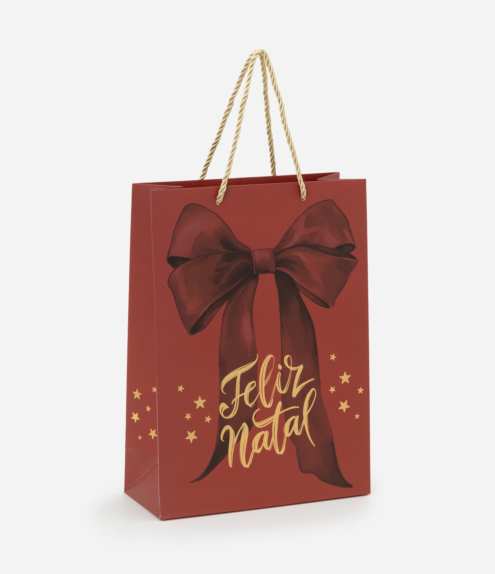 Embalagem de Presente Pequena com Estampa de Laço Feliz Natal com Foil Vermelho 1