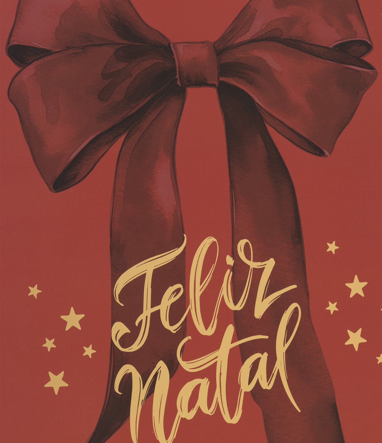 Embalagem de Presente Pequena com Estampa de Laço Feliz Natal com Foil Vermelho 2