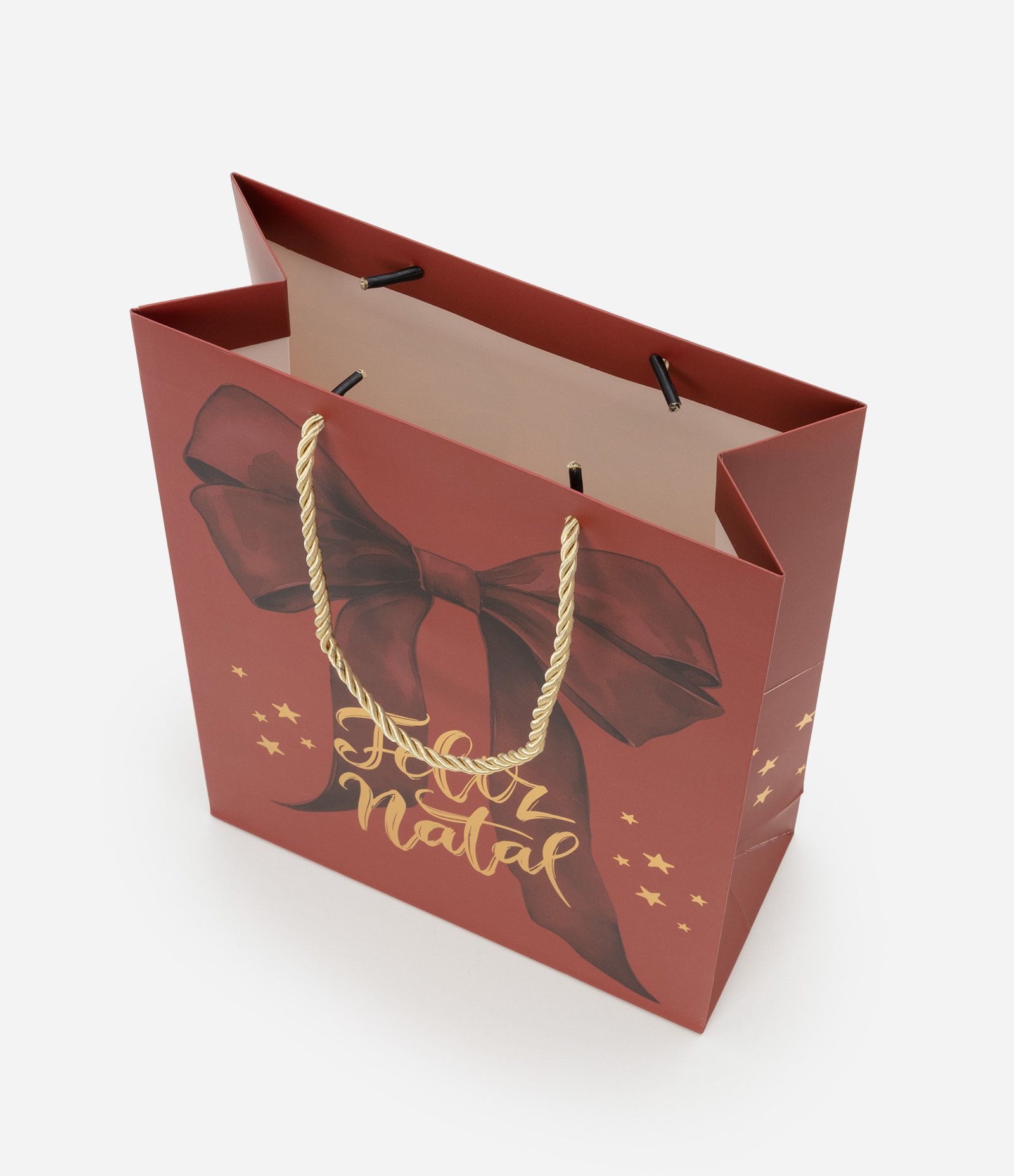 Embalagem de Presente Pequena com Estampa de Laço Feliz Natal com Foil Vermelho 3