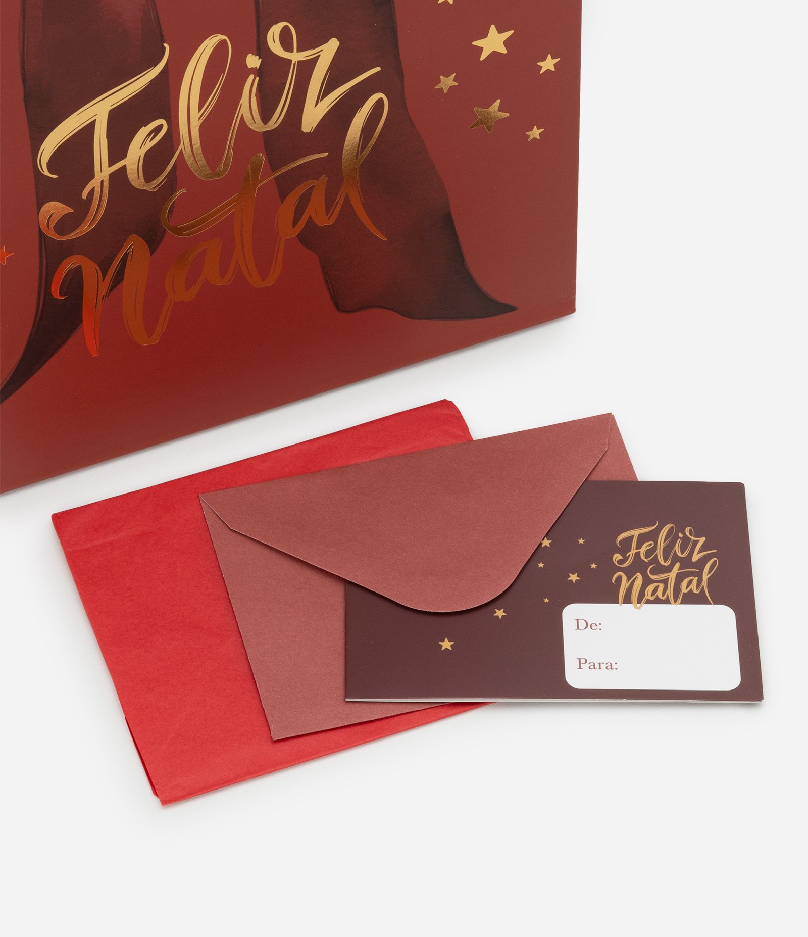 Embalagem de Presente Pequena com Estampa de Laço Feliz Natal com Foil Vermelho 4