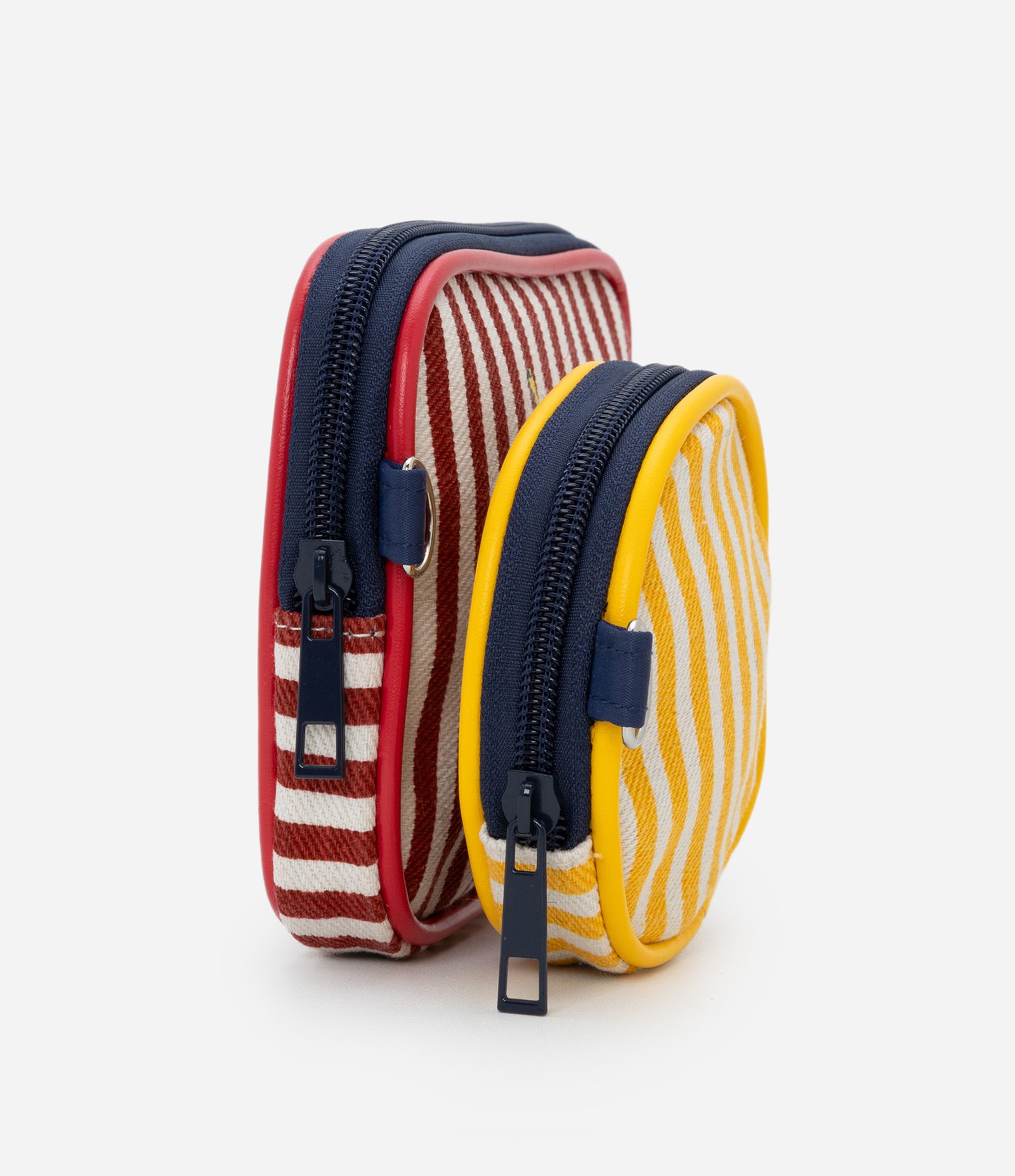 Kit 02 Nécessaire Retangular e Redonda com Estampa Tropical e Listras Vermelho/Amarelo/Branco 2