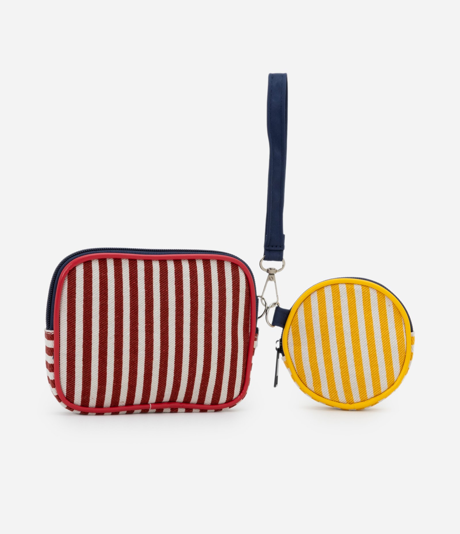 Kit 02 Nécessaire Retangular e Redonda com Estampa Tropical e Listras Vermelho/Amarelo/Branco 3