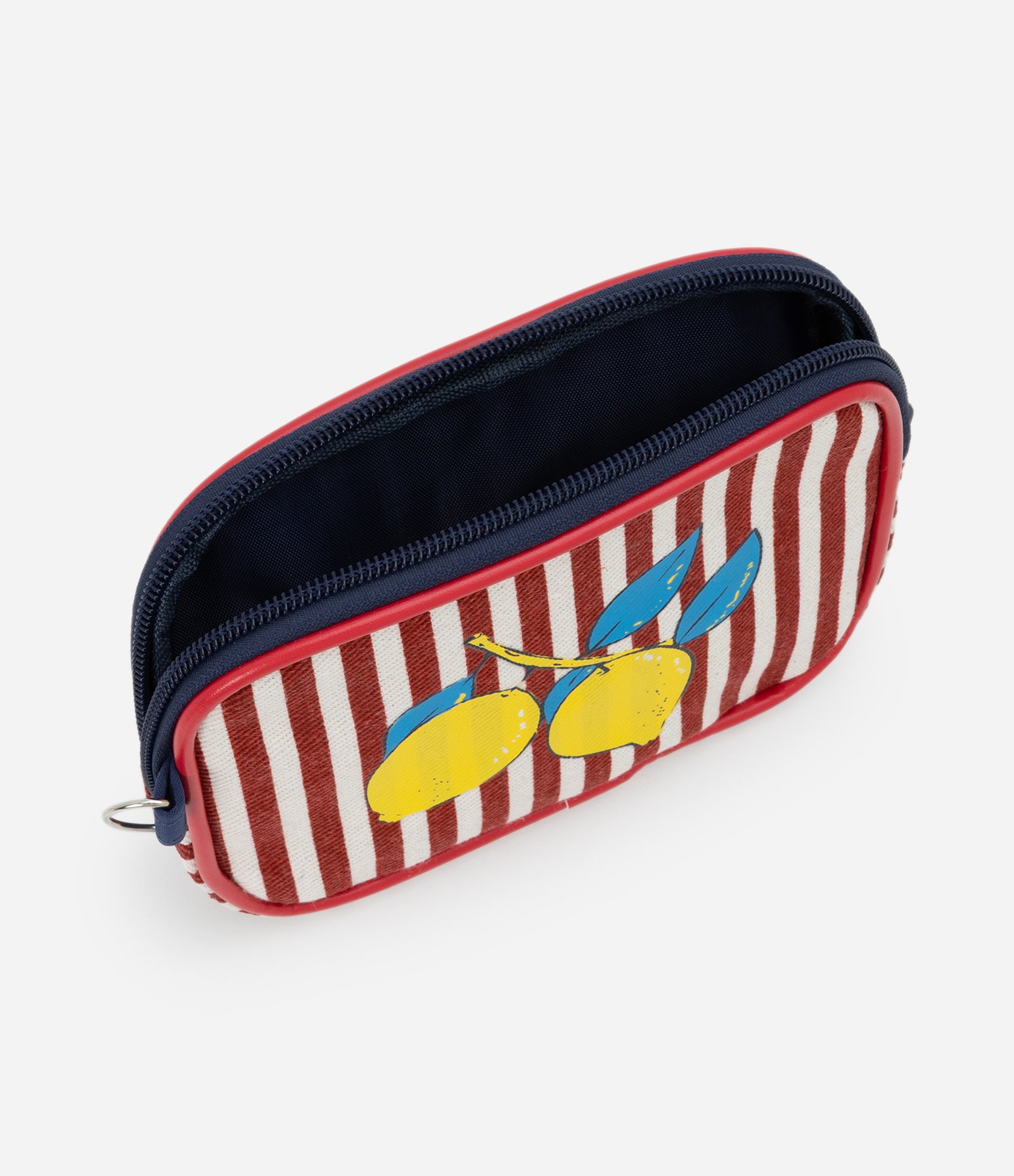 Kit 02 Nécessaire Retangular e Redonda com Estampa Tropical e Listras Vermelho/Amarelo/Branco 4