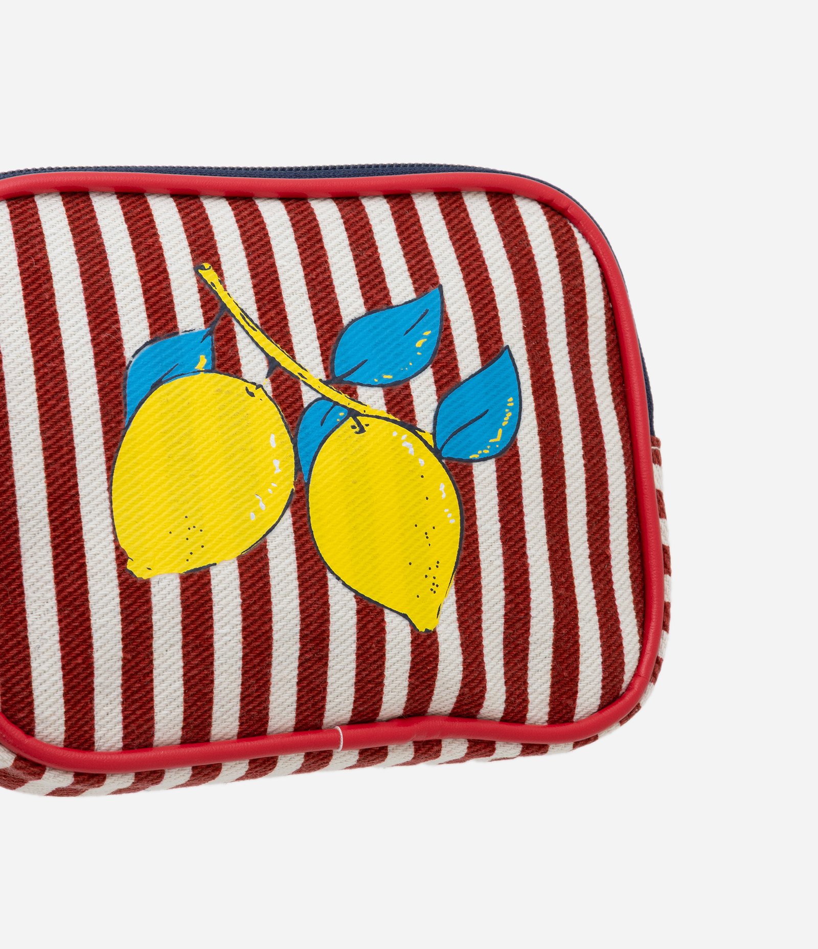 Kit 02 Nécessaire Retangular e Redonda com Estampa Tropical e Listras Vermelho/Amarelo/Branco 6
