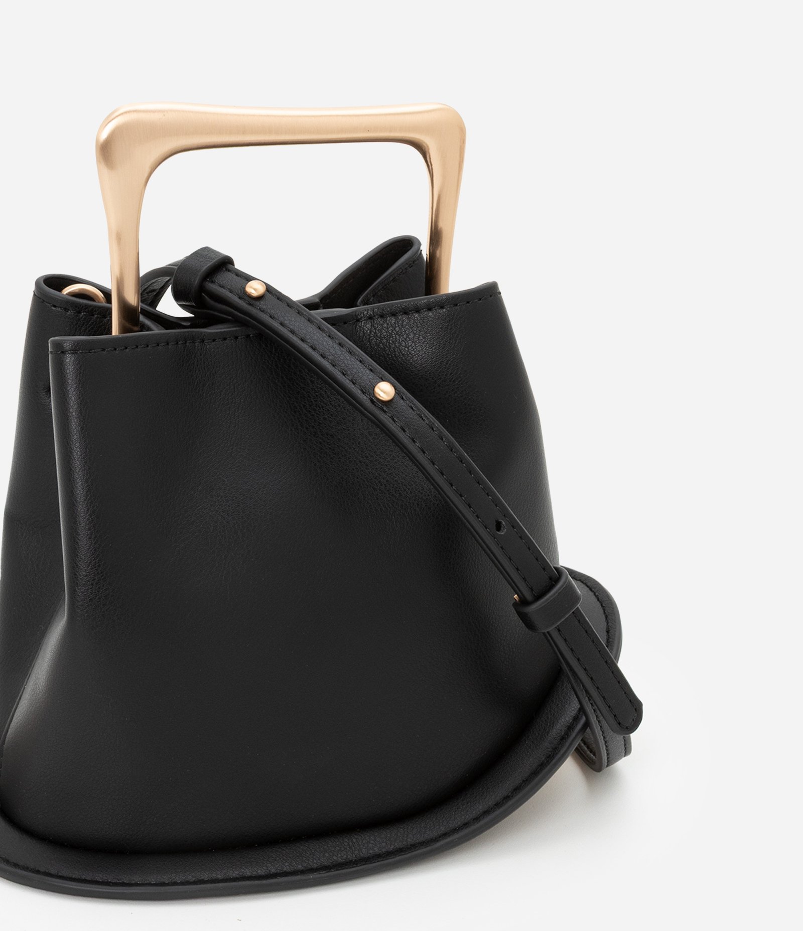Bolsa Bucket Pequena com Alça de Mão em Metal Base Bola em Metal Preto 5