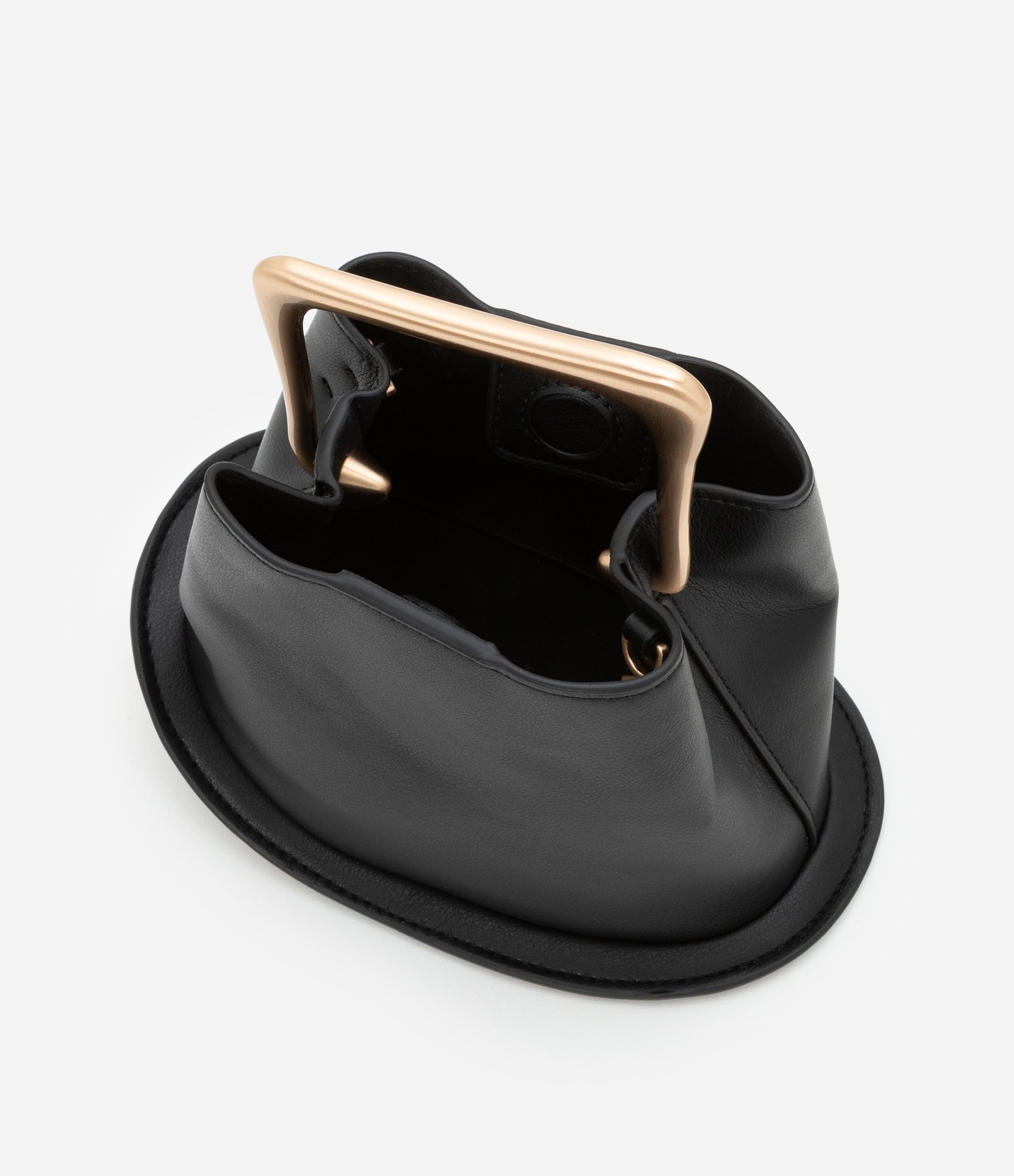 Bolsa Bucket Pequena com Alça de Mão em Metal Base Bola em Metal Preto 6