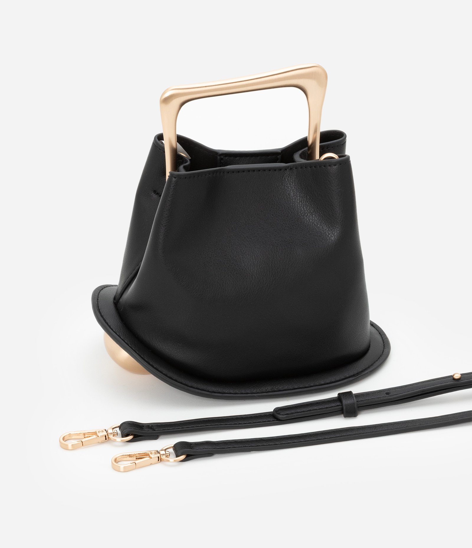 Bolsa Bucket Pequena com Alça de Mão em Metal Base Bola em Metal Preto 7
