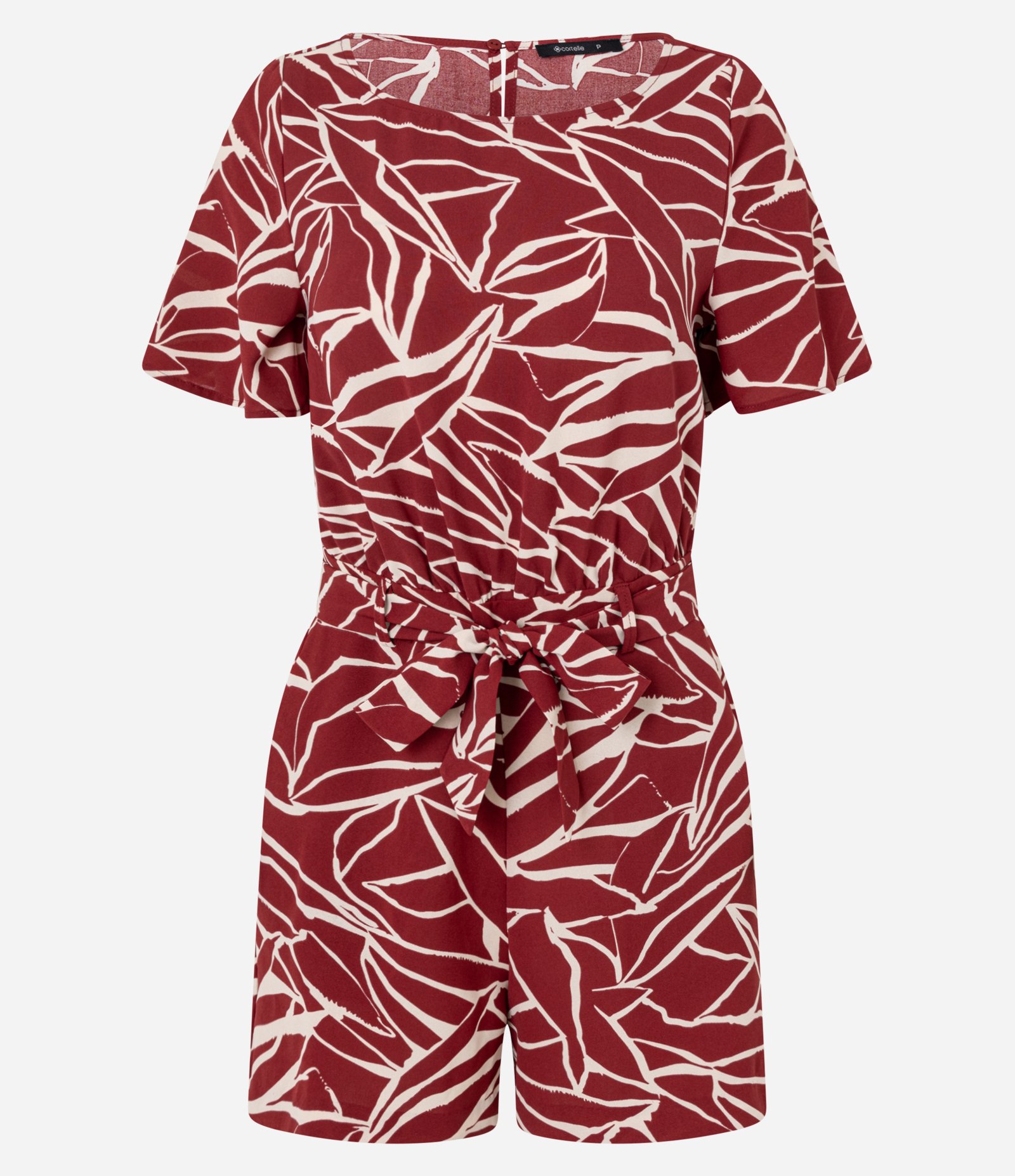 Macaquinho em Airflow com Amarração e Estampa Abstrata Bordô/Bege 5