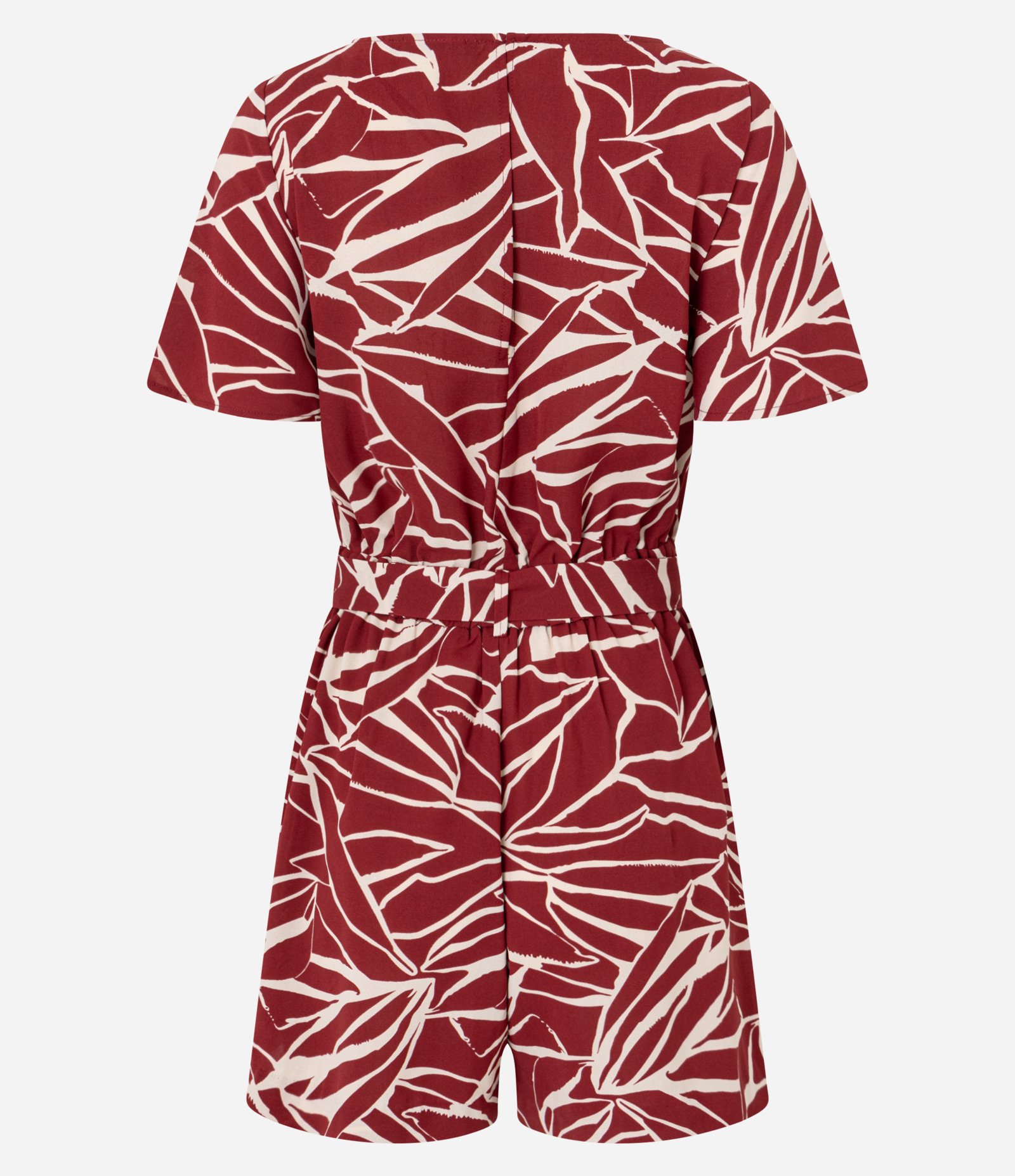 Macaquinho em Airflow com Amarração e Estampa Abstrata Bordô/Bege 6