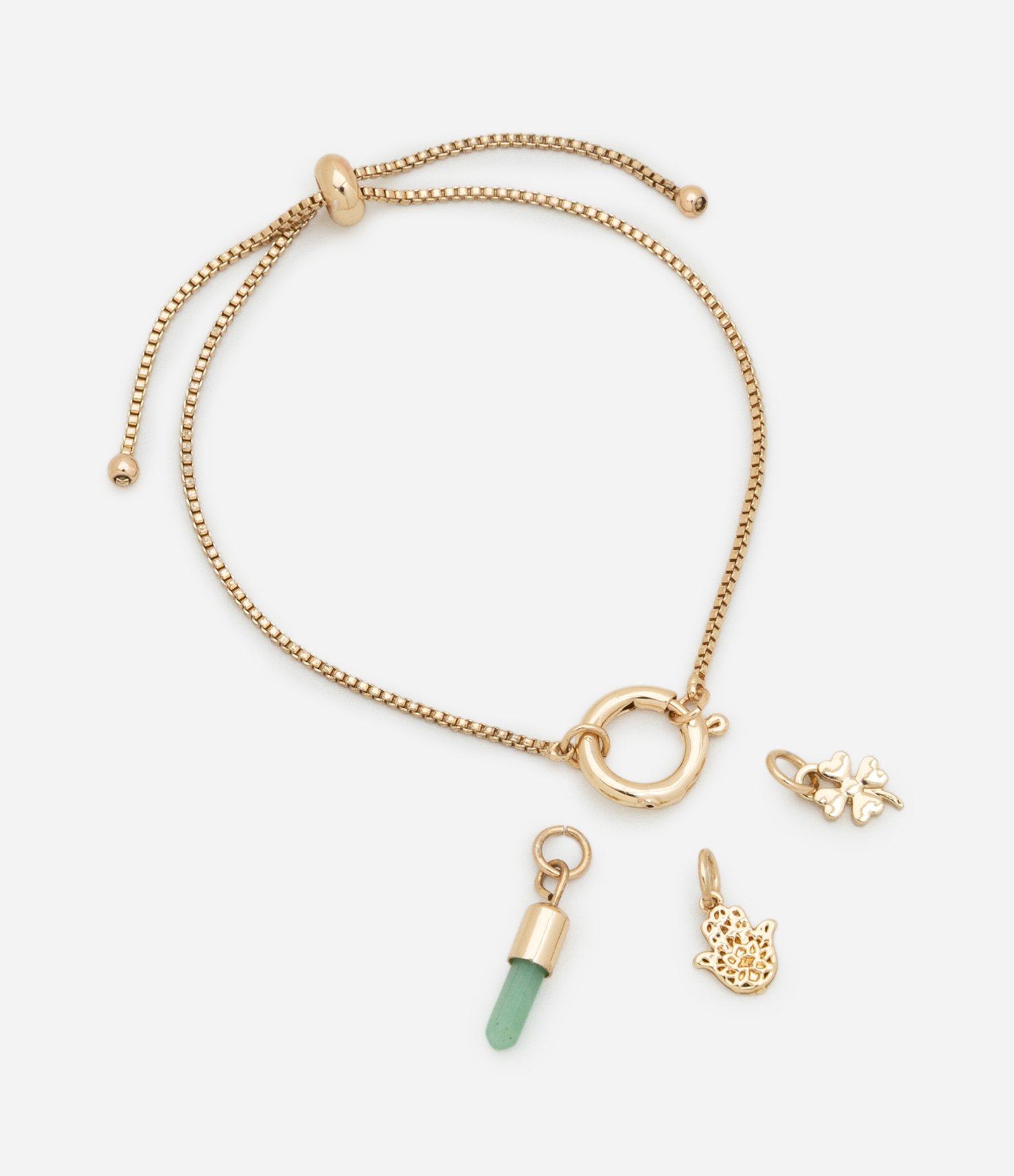 Pulseira Ajustável com Pingentes e Pedra Natural Dourado 2