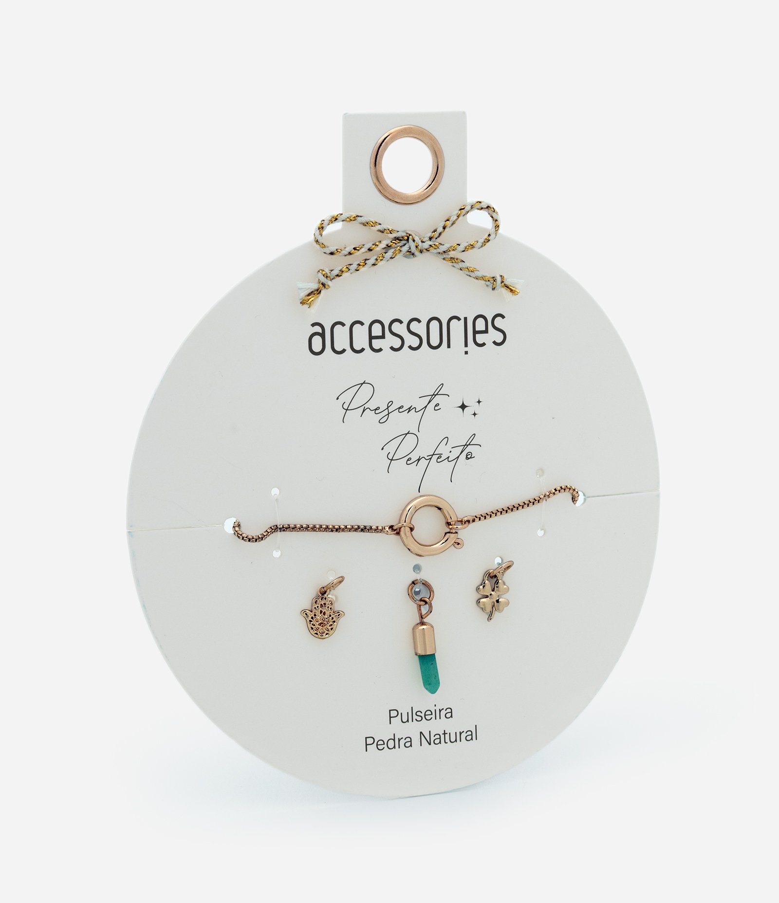 Pulseira Ajustável com Pingentes e Pedra Natural Dourado 1