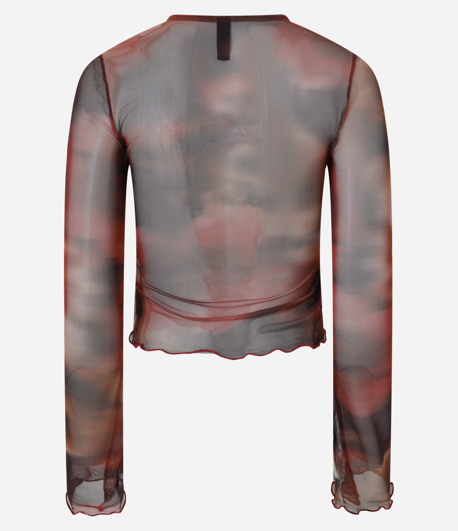 Blusa em Tule com Estampa Abstrata e Decote V com Babados Vermelho 6