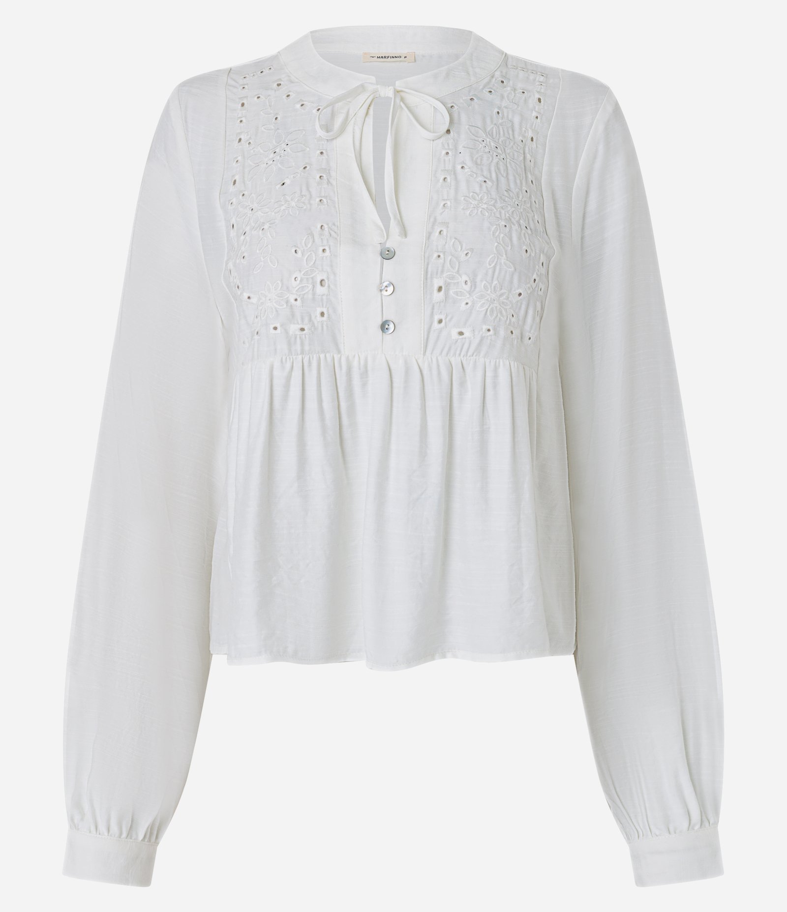 Blusa Bata em Laise com Gola Padre e Bordado Floral Branco 5
