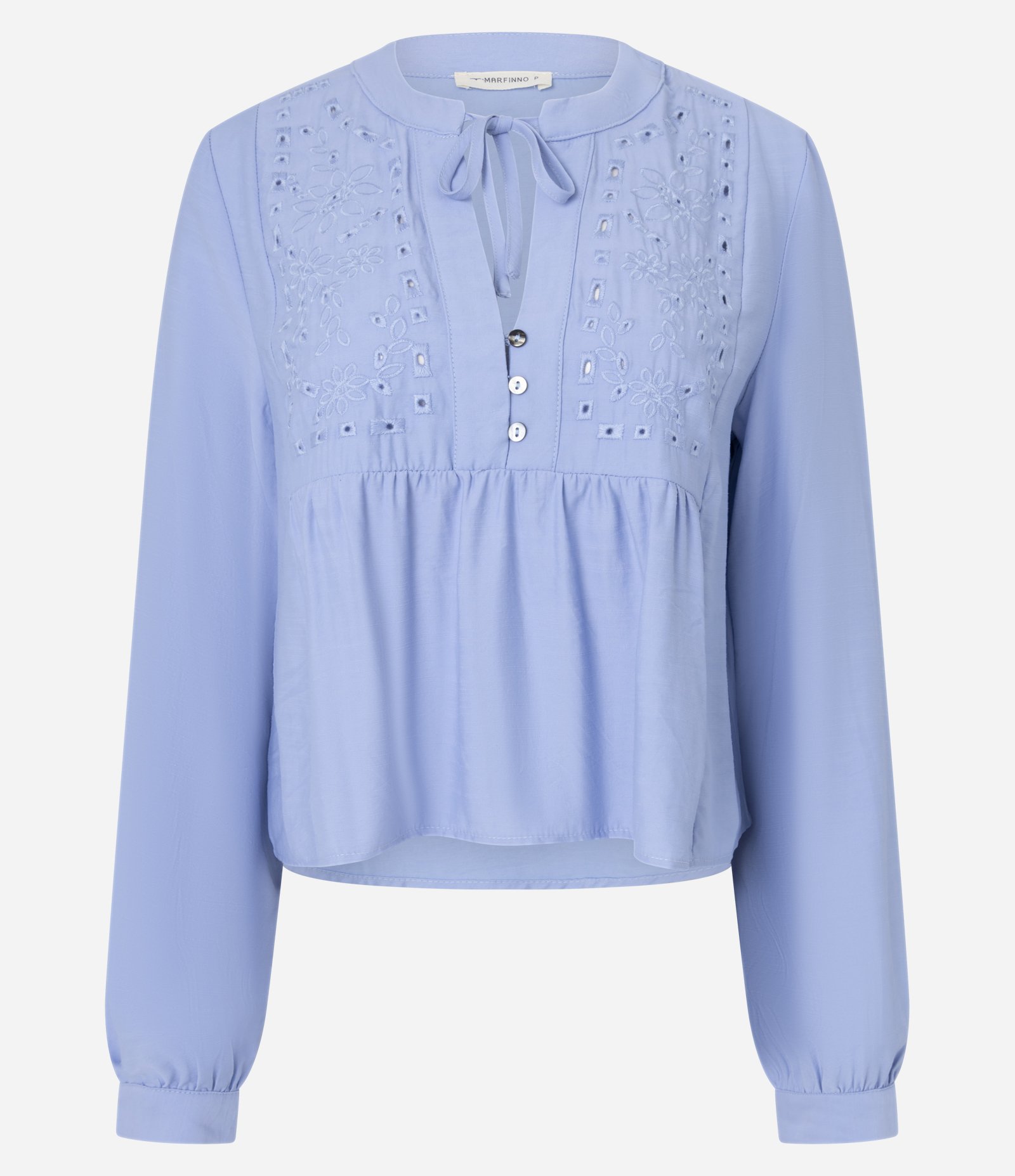 Blusa Bata em Laise com Gola Padre e Bordado Floral Azul 5