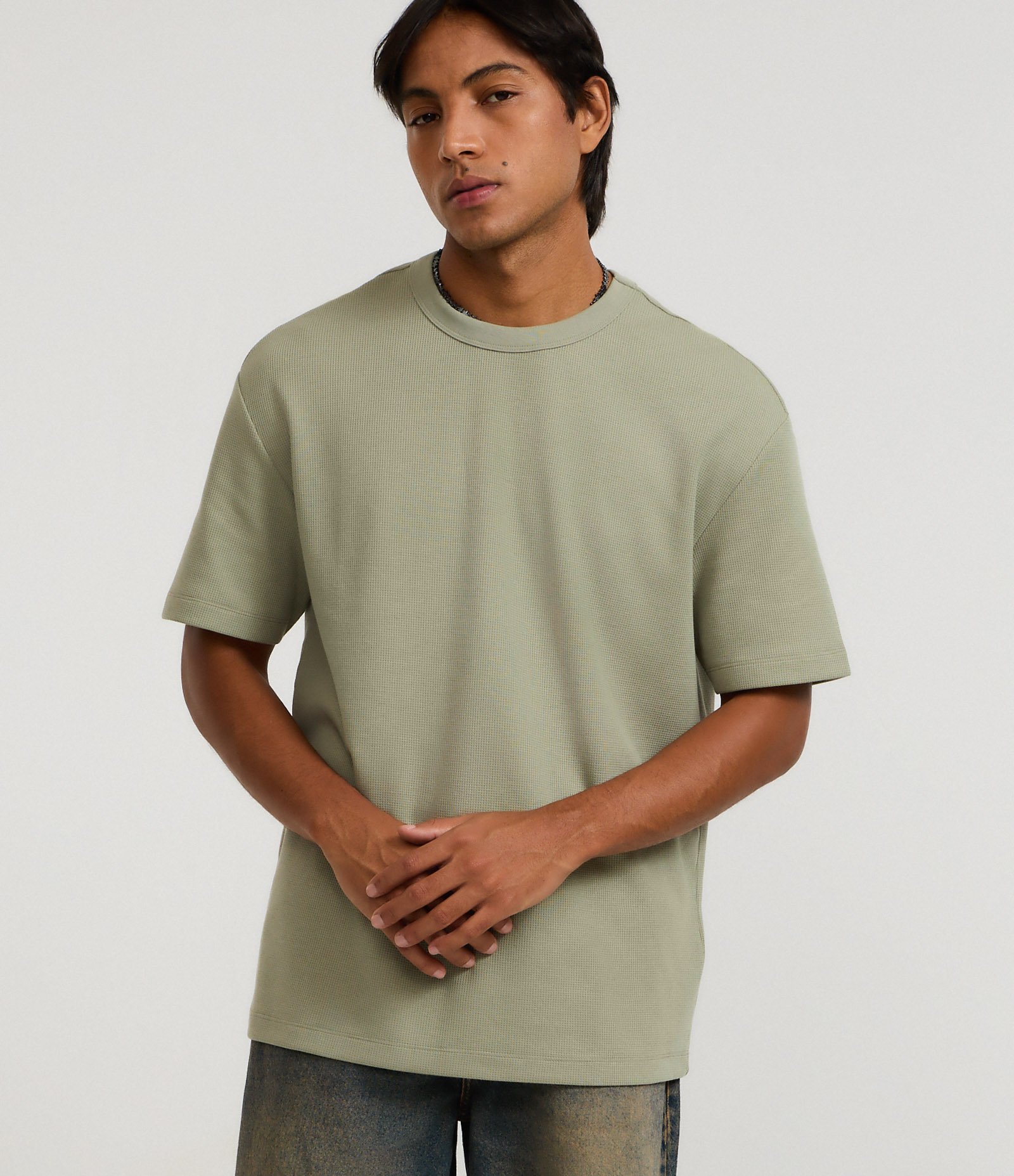 Camiseta Relaxed em Algodão com Textura de Mini Waffle Verde 1