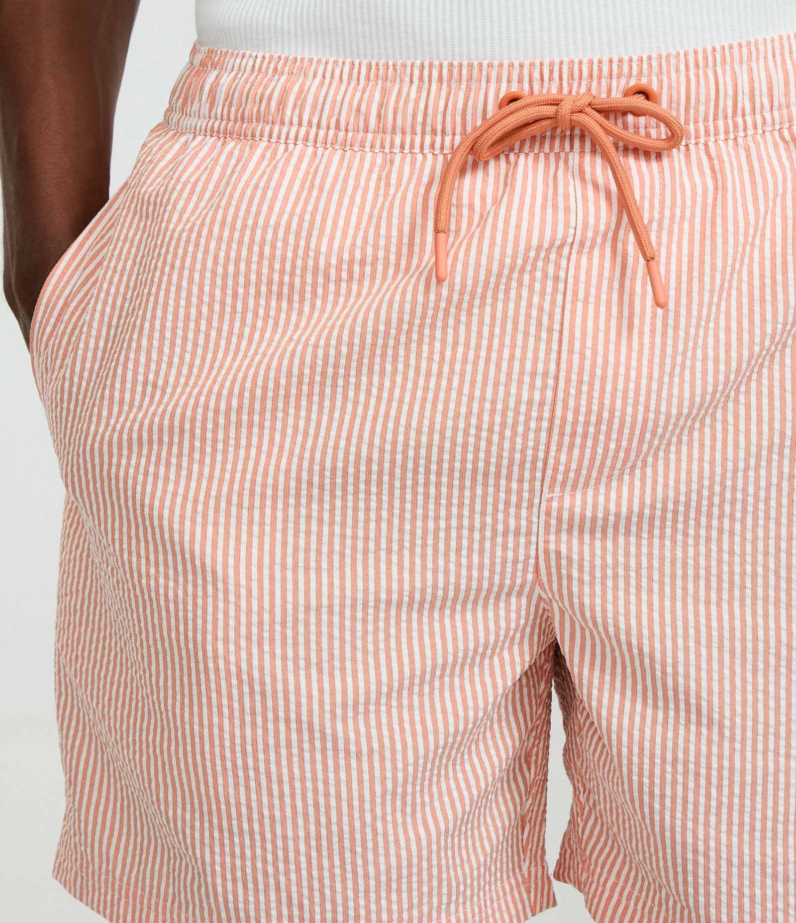 Bermuda de Praia Listrada em Microfibra com Textura Anarruga Laranja 3